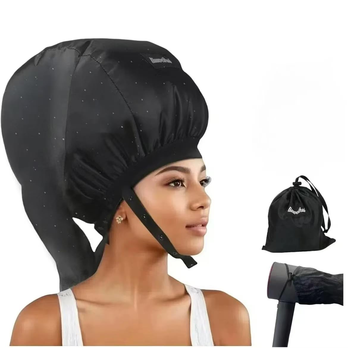 Hooded Hair Dryer， Ideal Hair Diffuser for Curly Hair， Your Ultimate Solution - Spacious Capacity Blow Dryer Cap for Rapid Styling of Curls（Size Medium） - [color:Starry Black]