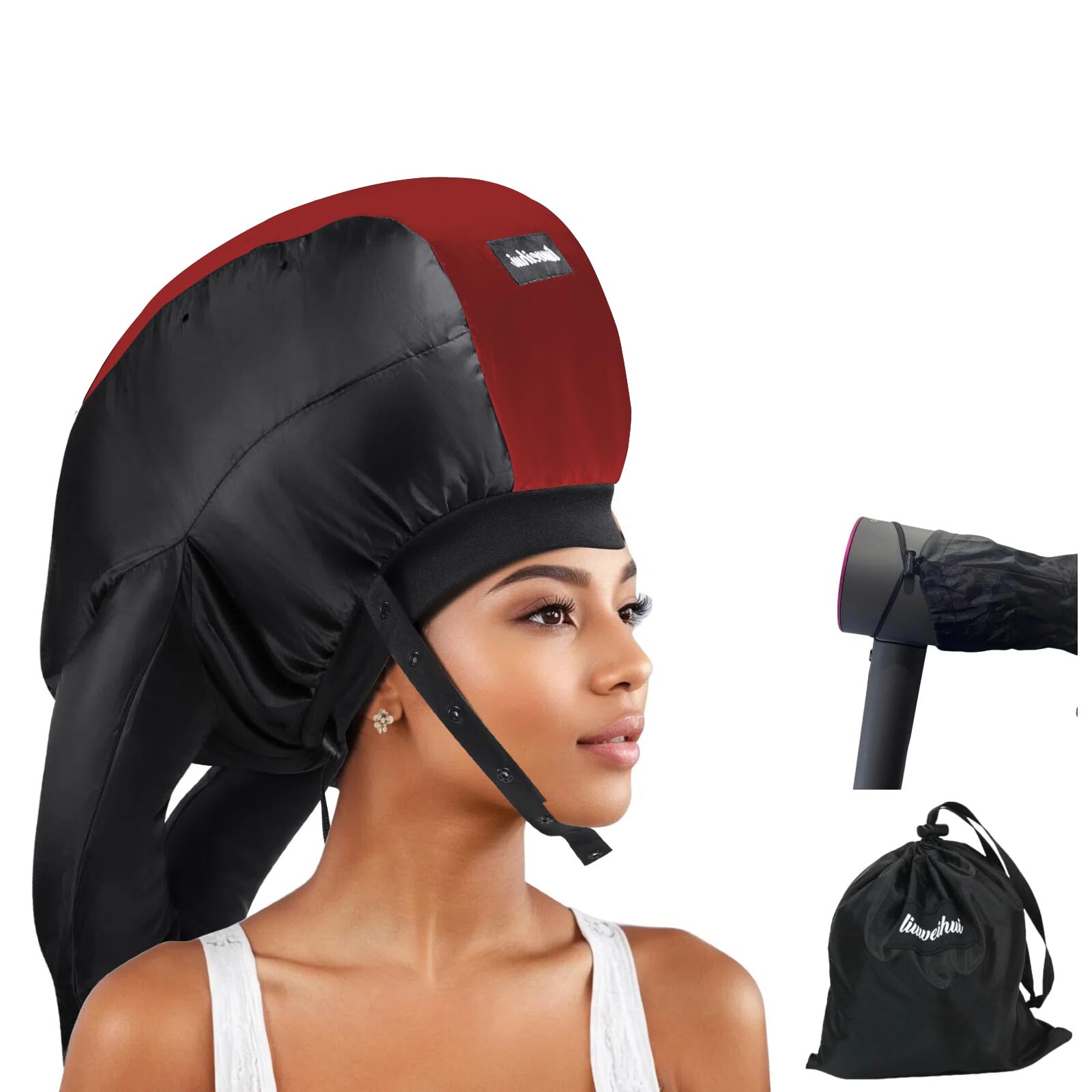 Bonnet Hair Dryer, Ideal Hair Diffuser for Curly Hair， Your Ultimate Solution - Spacious Capacity Blow Dryer Cap for Rapid Styling of Curls - [color:Red and Black]
