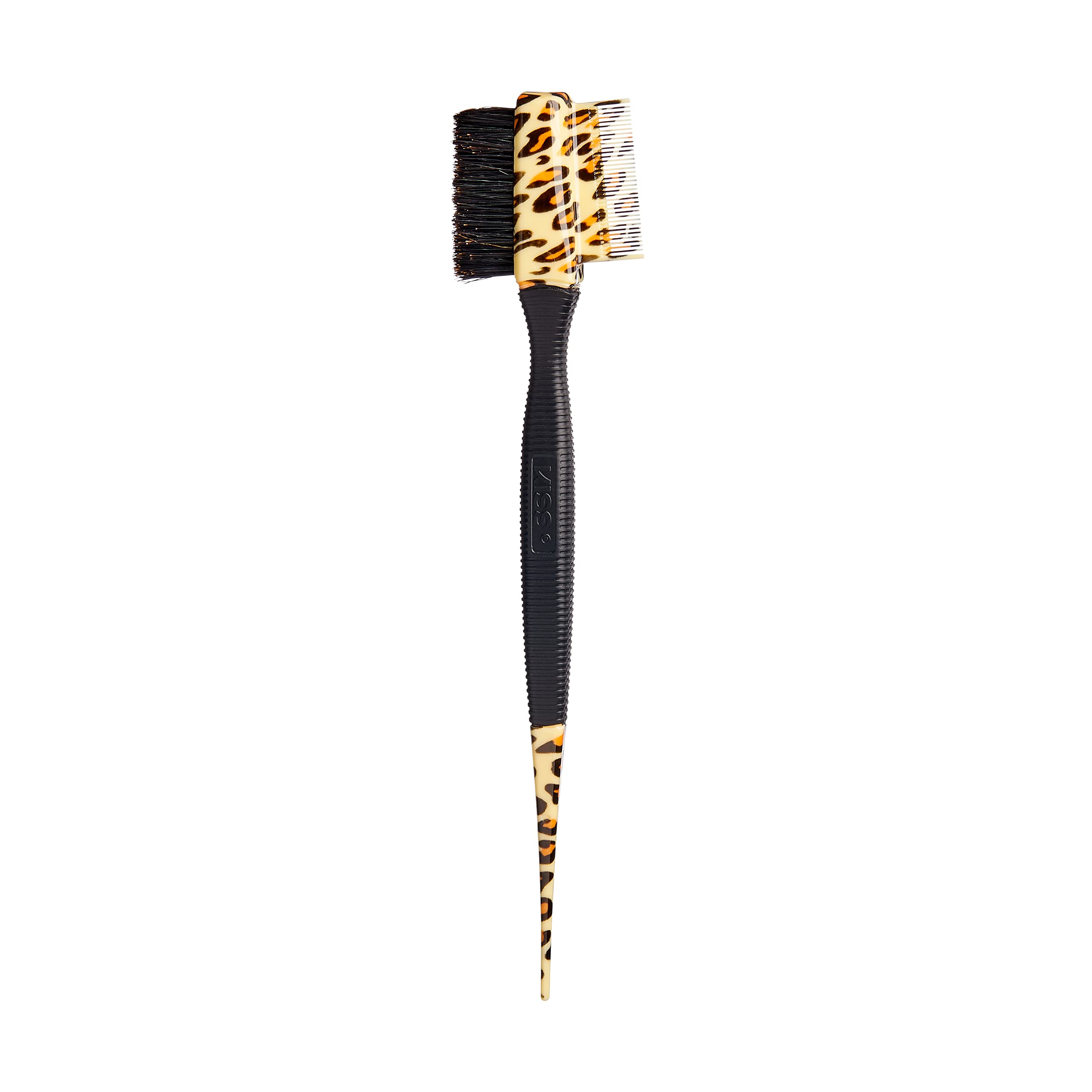 KISS Colors & Care 3-in-1 Professional Edge Styler Plus with Case - Slip-Free Rubber Grip, 100% Boar Bristles, Fine Tooth Comb, Pin Tail Tool, & Protective Case, Versatile & Ultra-Functional, Smooth & Sleek Styling - [color:Leopard]