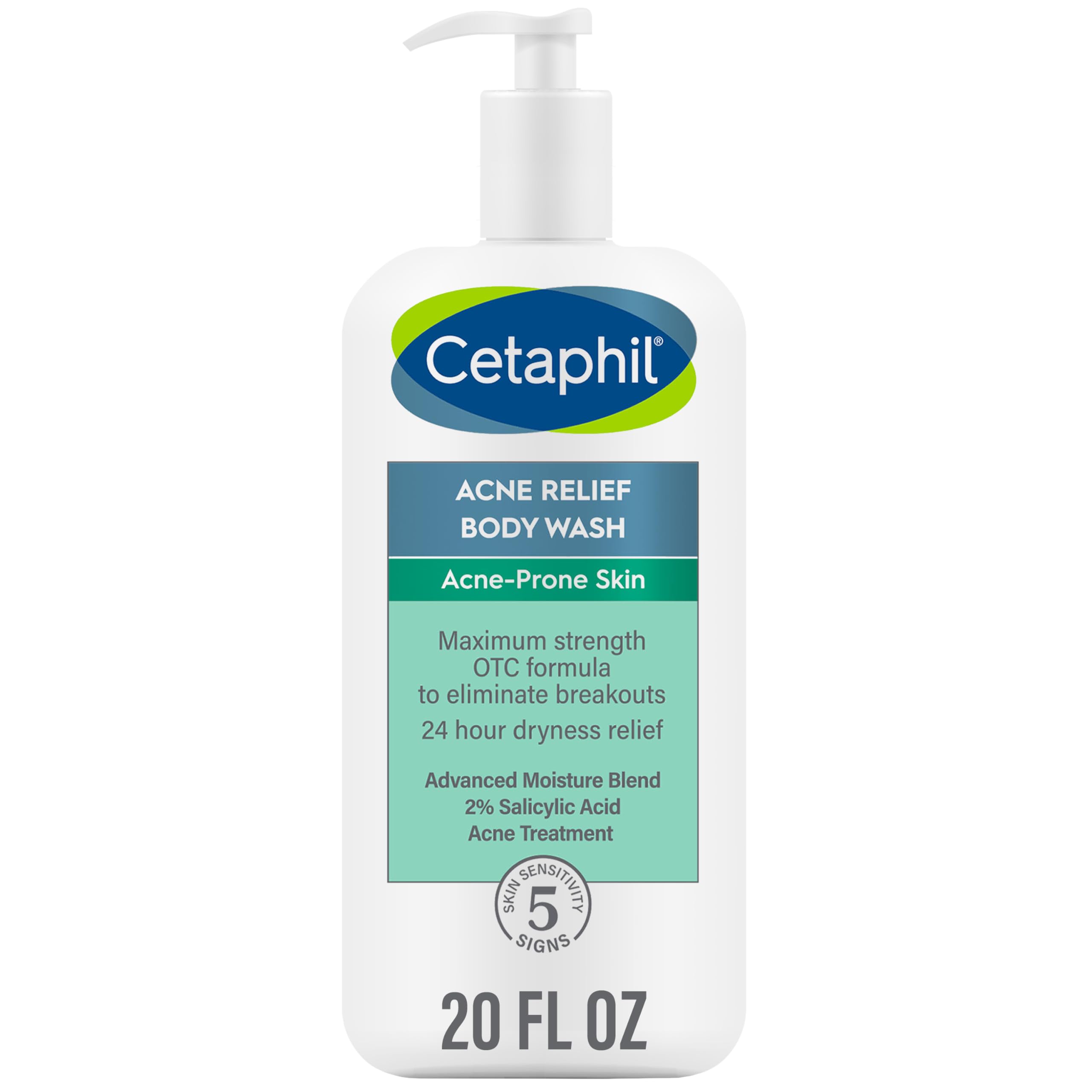 Cetaphil Body Wash, Acne Relief Body Wash with 2% Salicylic Acid to Eliminate Breakouts, Gently Exfoliates and Provides 24Hr Dryness Relief, 20 oz - [size:20 Fl Oz (Pack of 1),color:white]