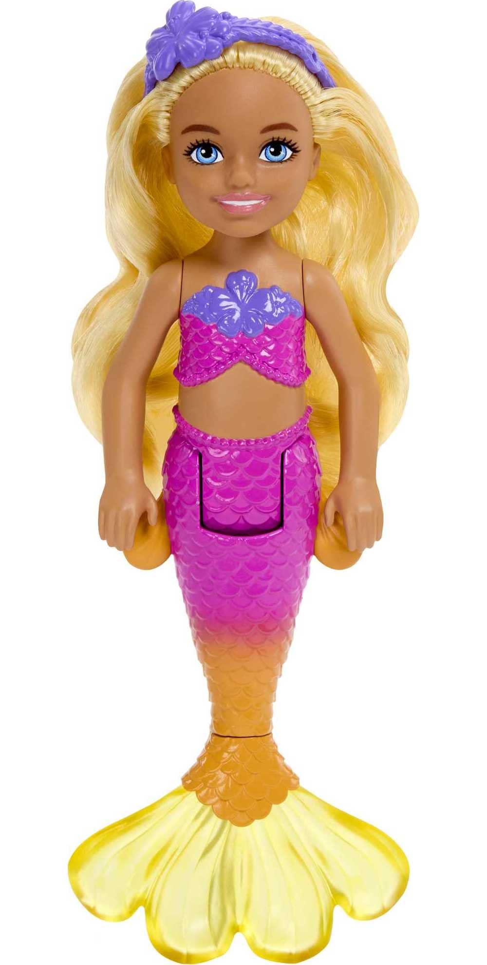 Barbie Dreamtopia Chelsea Mermaid Small Doll with Removable Hair Accessory, Wavy Blonde Hair & Ombre Tail, Bends at Waist - [size:6 inches tall,color:Multicolor]