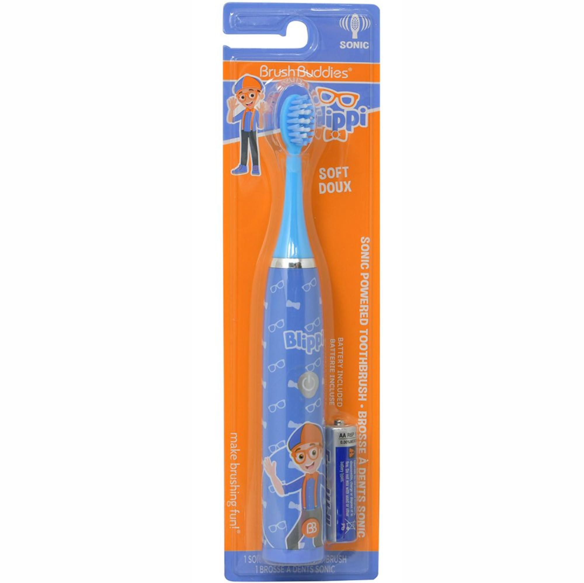 Brush Buddies Blippi Electric Toothbrush for Kids, Battery Powered Sonic Toothbrush, Soft Bristles, Children’s Toothbrush for Boys & Girls, Toddler Oral Care, Blippi Character Design - [size:1 Count (Pack of 1),color:blue]