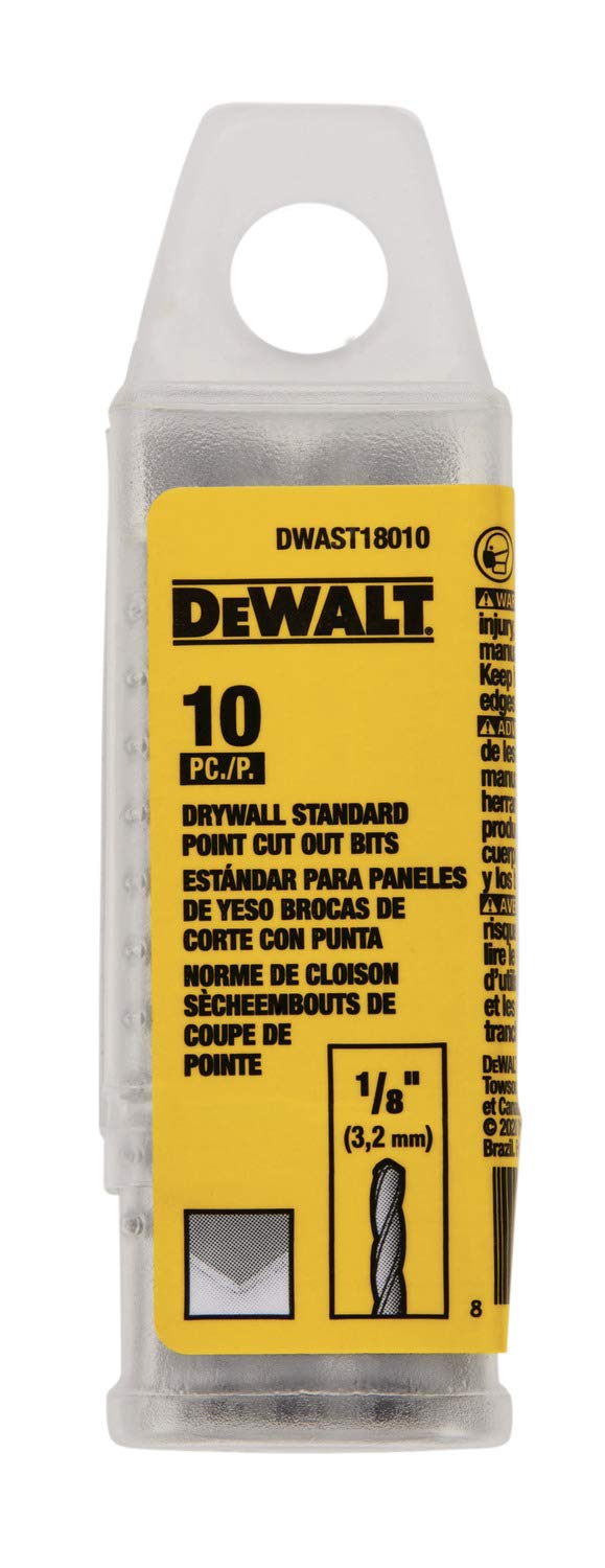 DEWALT DWAST18010 1/8IN DRYWALL STANDARD CUT OUT BIT 10 Pack - [size:0.9 inches x 3.2 inches x 0.9 inches]