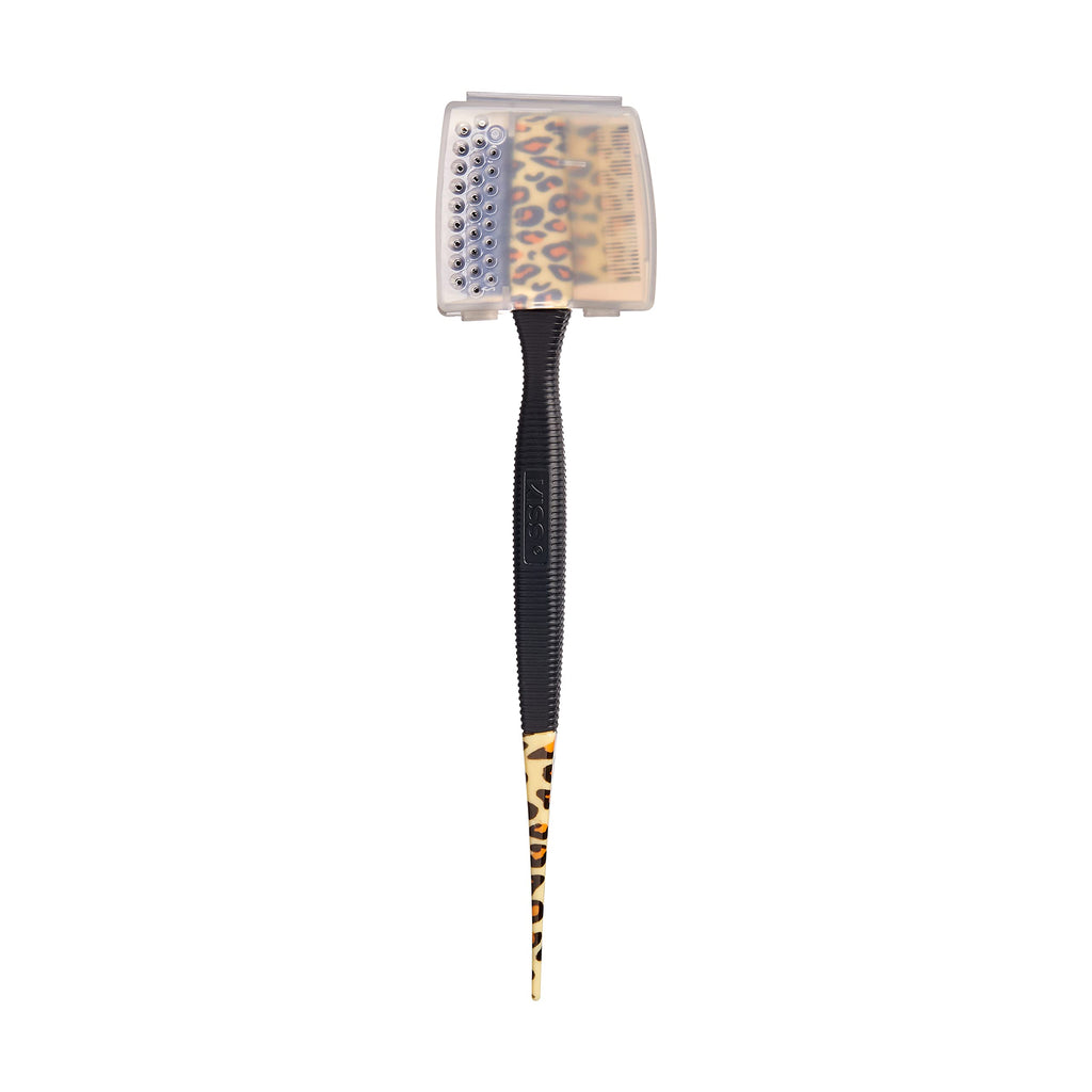 KISS Colors & Care 3-in-1 Professional Edge Styler Plus with Case - Slip-Free Rubber Grip, 100% Boar Bristles, Fine Tooth Comb, Pin Tail Tool, & Protective Case, Versatile & Ultra-Functional, Smooth & Sleek Styling - [color:Leopard]