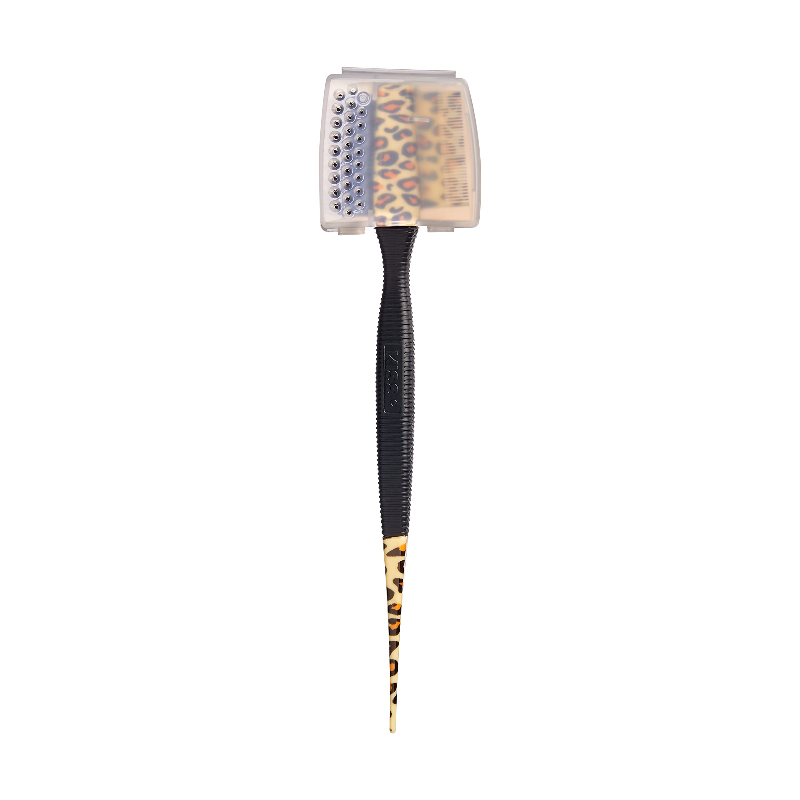 KISS Colors & Care 3-in-1 Professional Edge Styler Plus with Case - Slip-Free Rubber Grip, 100% Boar Bristles, Fine Tooth Comb, Pin Tail Tool, & Protective Case, Versatile & Ultra-Functional, Smooth & Sleek Styling - [color:Leopard]