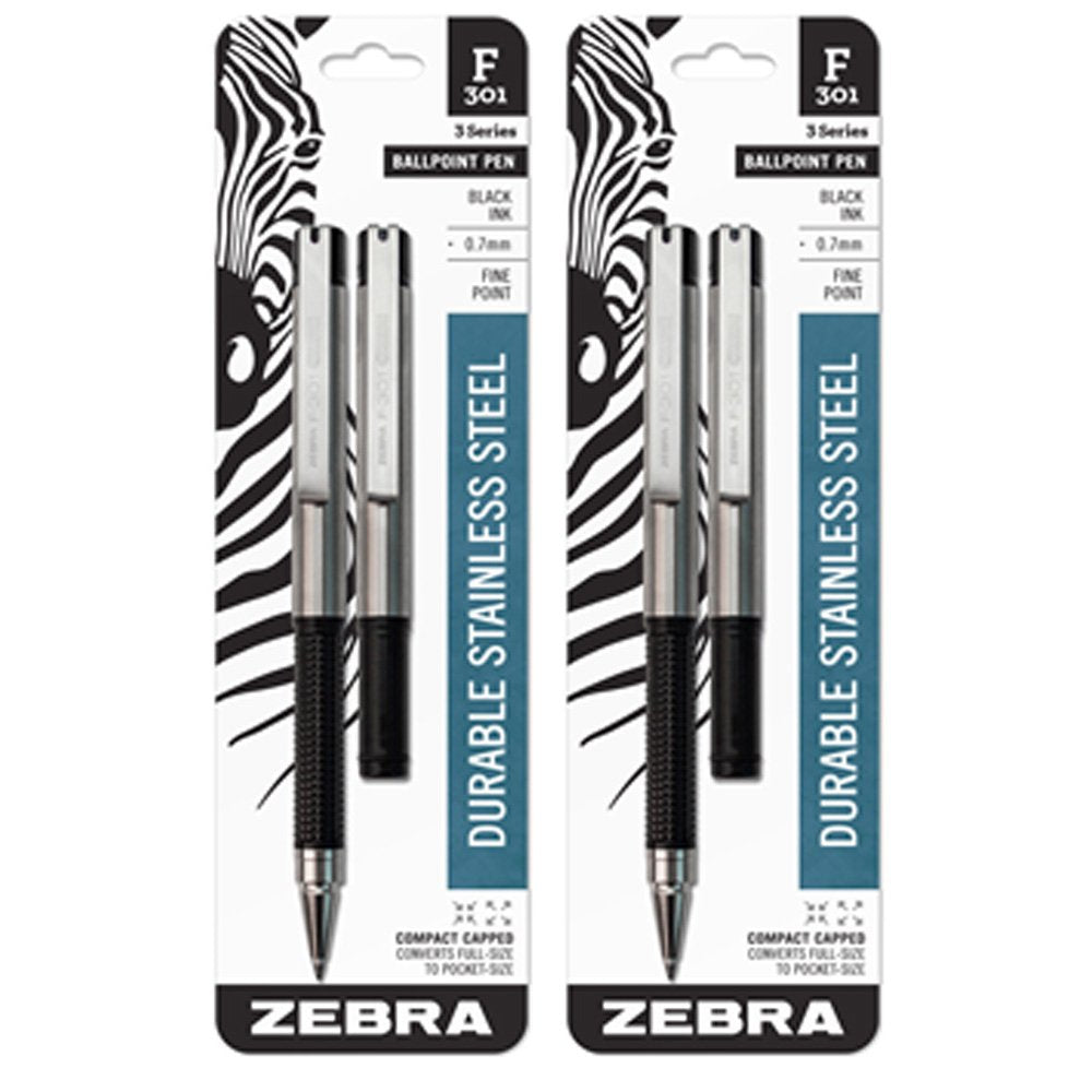 4 Zebra F-301 Compact Ballpoint Pens (2 Packs of 2), Black - [size:1 Count (Pack of 2),color:Black]