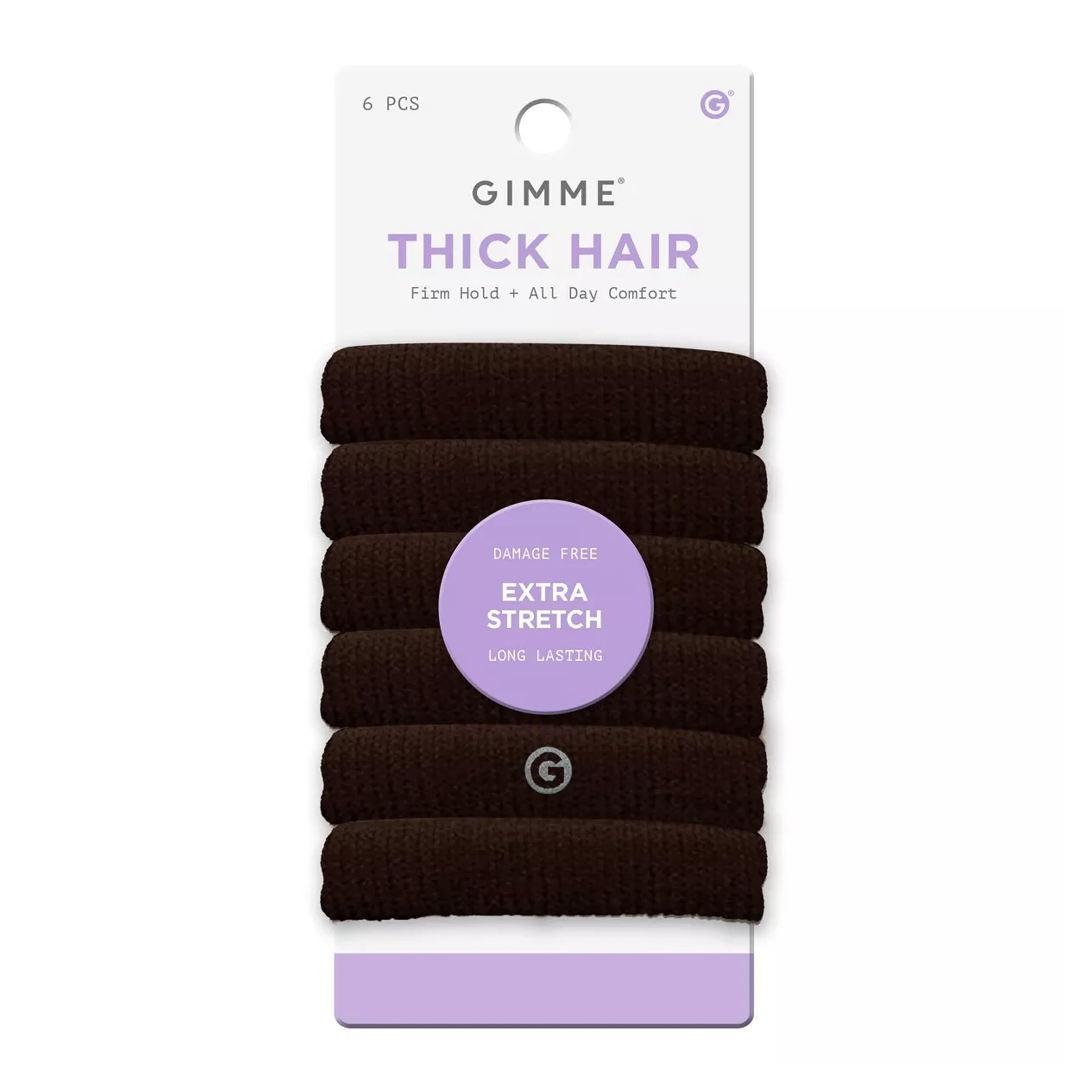 GIMME Beauty Thick Hair Extra Stretch Bands - Patent-Pending Design for Maximum Hold - Premium Ties for Thick & Curly Hair - Sleek & Strong Hold - Dark Brown, 6 Pack - [size:1 Count (Pack of 6),color:Dark Brown]