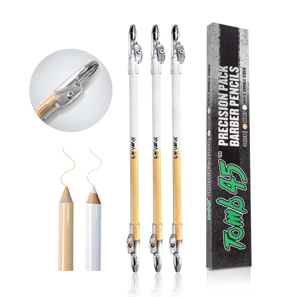 3PCS Tomb45 Precision Barber Pencil, Hairline Beard Trace Guide, Razor Trace with Sharpener - [size:1 Count (Pack of 3),color:White]
