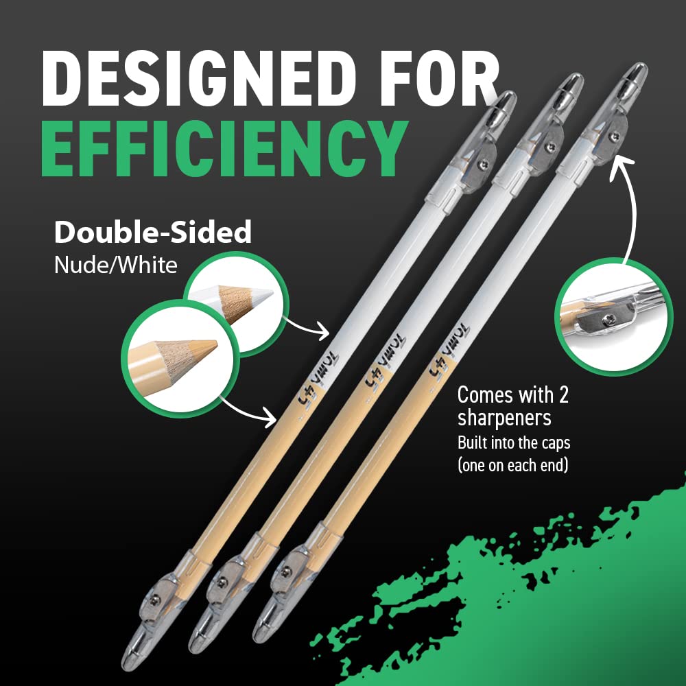 3PCS Tomb45 Precision Barber Pencil, Hairline Beard Trace Guide, Razor Trace with Sharpener - [size:1 Count (Pack of 3),color:White]