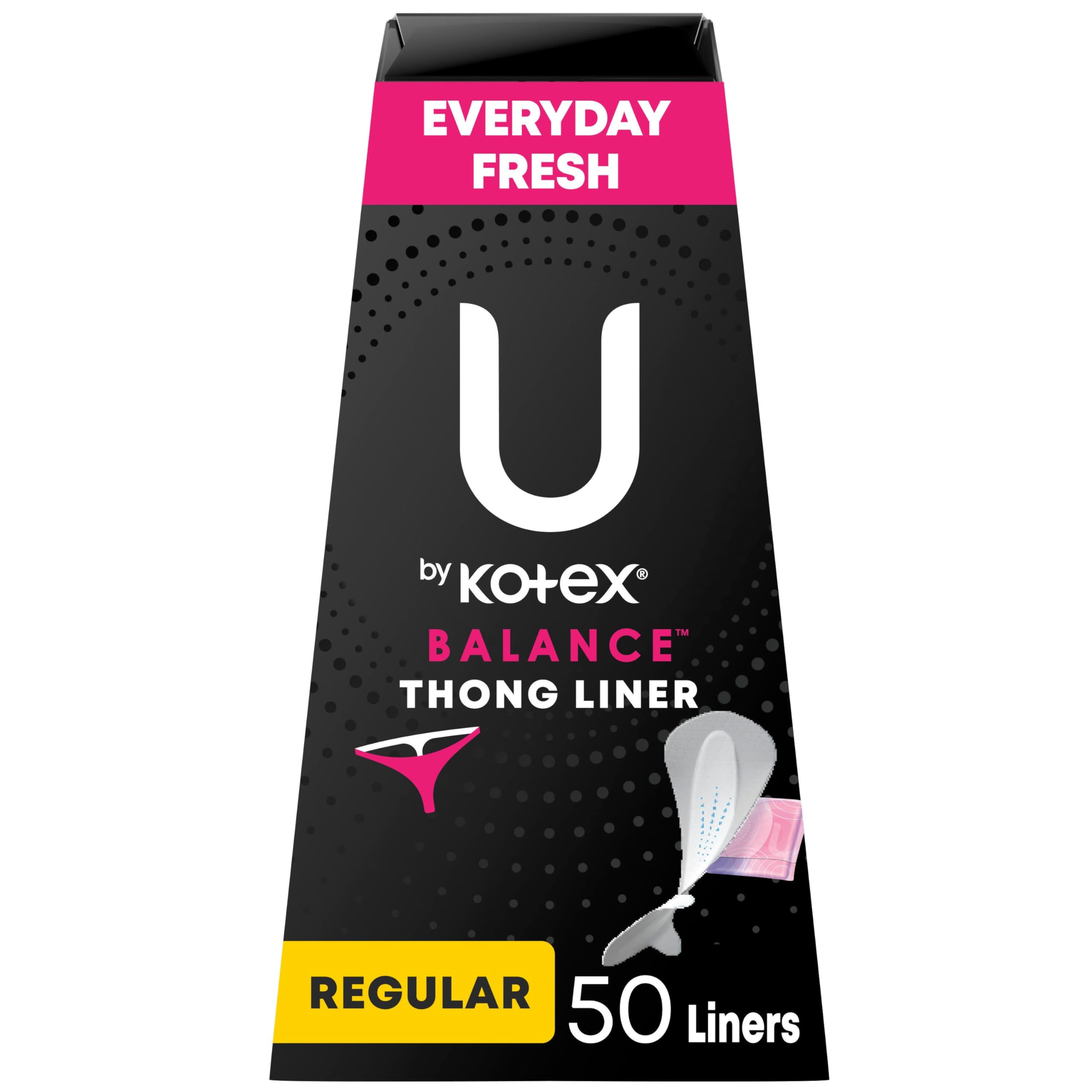 U by Kotex Balance Daily Panty Liners for Thongs, Wrapped, Light Absorbency, Regular Length, 50 Count (Packaging May Vary) - [size:50 Count]