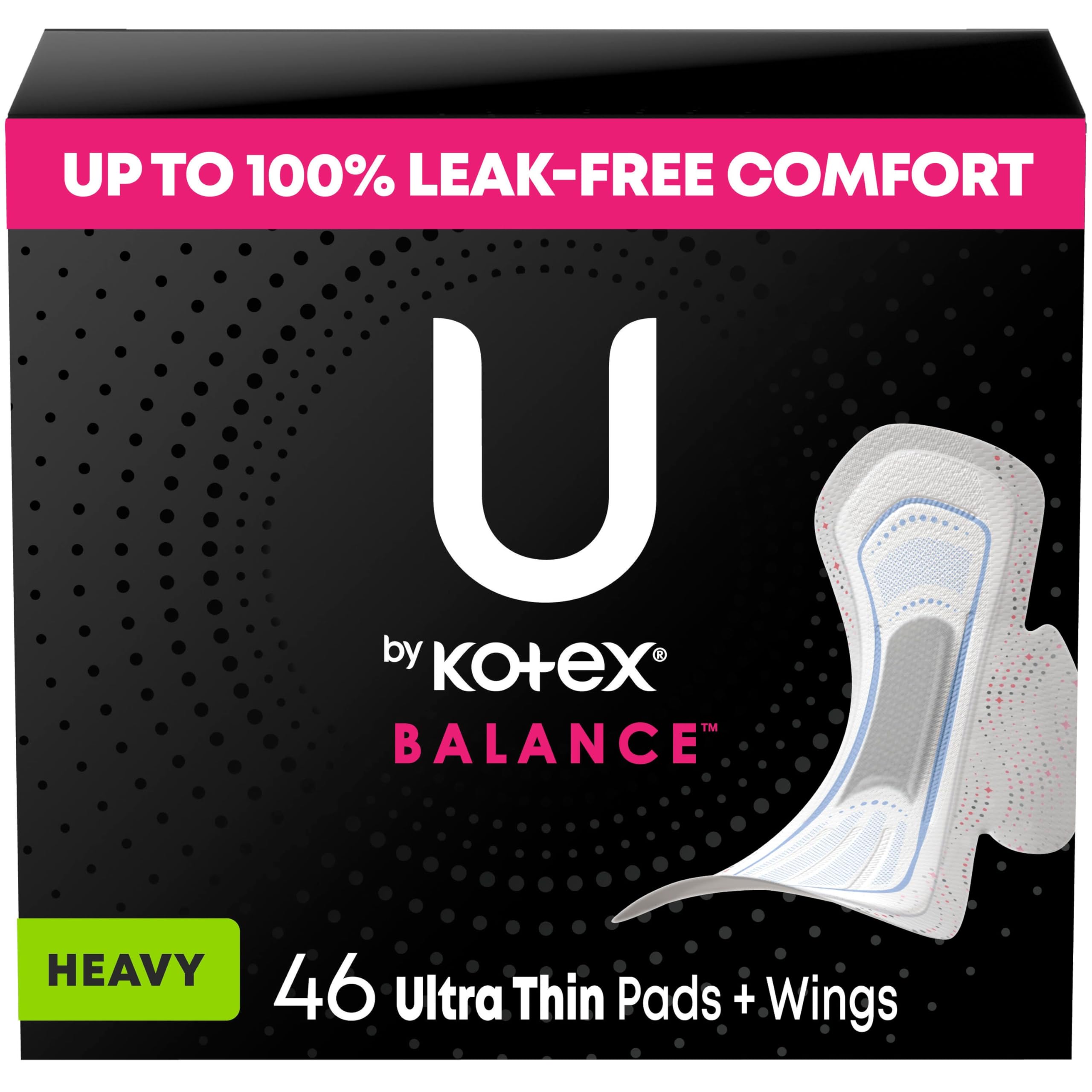U by Kotex Balance Ultra Thin Pads with Wings, Heavy Absorbency, 46 Count (Packaging May Vary) - [size:Heavy Absorbency]