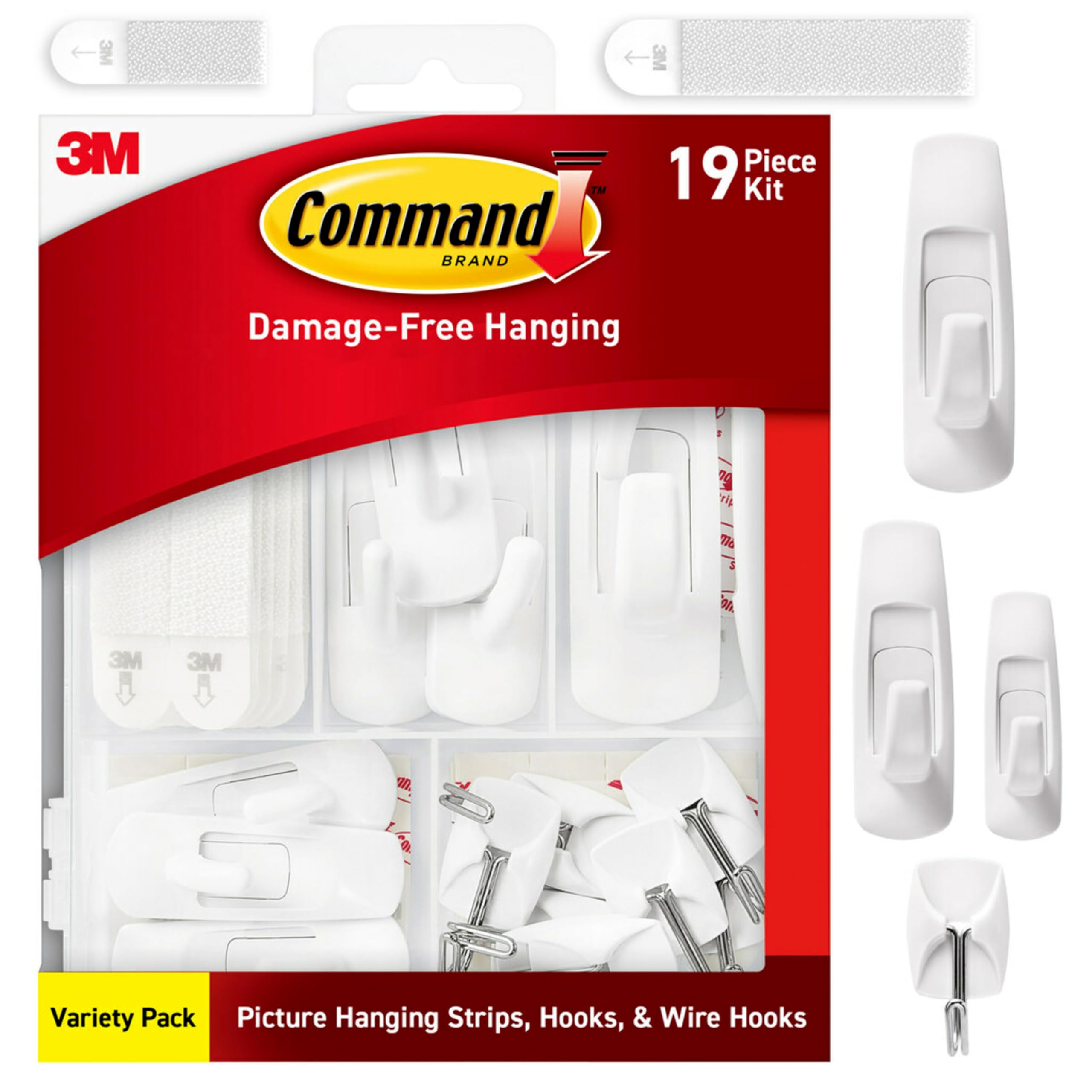 Command General Purpose Variety Kit, Various Sized Hooks, Wire Hooks, and Picture Hanging Strips to Hang Up to 19 Items, Organize Damage-Free - [size:General Purpose Kit,color:White]
