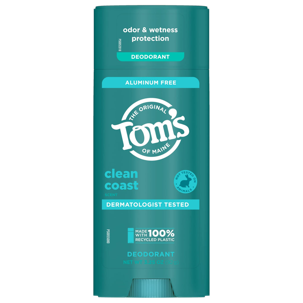 Tom’s of Maine Clean Coast Aluminum Free Natural Deodorant For Women & Men | Goes on Clear | Odor & Wetness Protection | Naturally Derived and Moisture-Locking Ingredients | 3.25 oz - [size:3.25 Ounce (Pack of 1)]
