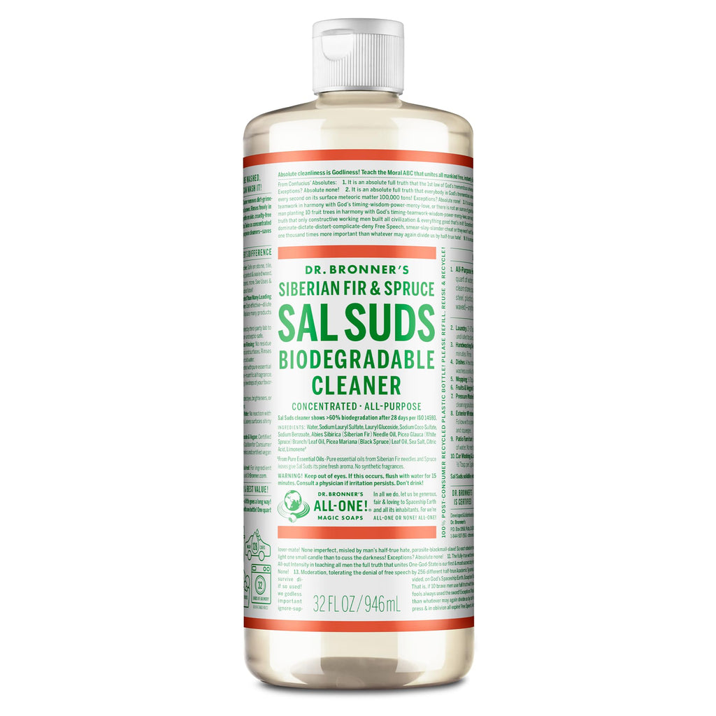 Dr. Bronner's - Sal Suds Biodegradable Cleaner (32 oz) - All-Purpose, Pine Cleaner for Floors, Laundry and Dishes, Concentrated, Cuts Grease and Dirt, Powerful Formula - [size:32 Fl Oz (Pack of 1)]