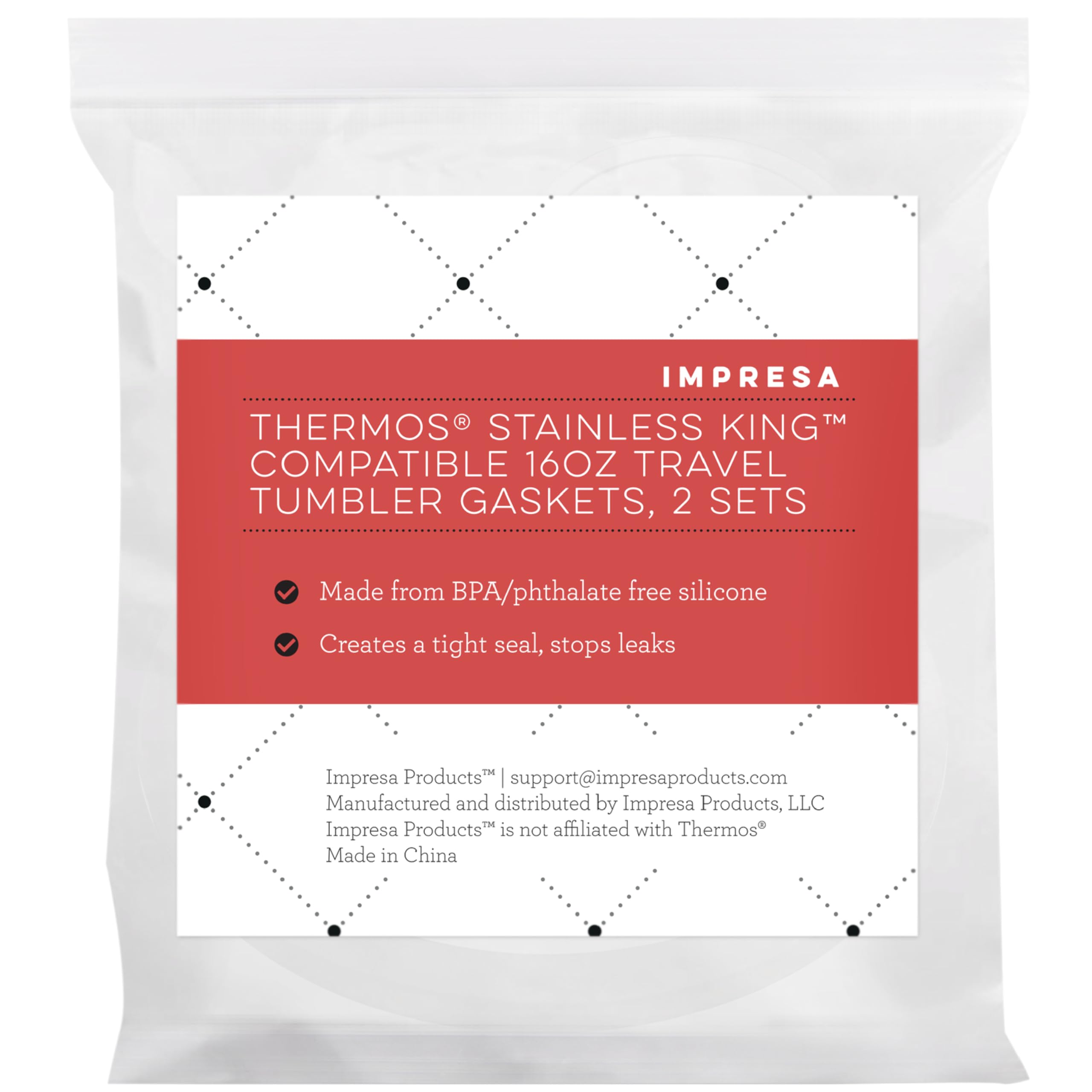 2 Sets of Mug Gaskets/Seals by Impresa Products Compatible With Thermos Stainless King Travel Tumbler - BPA-/Phthalate-/Latex-Free - 2 Full Replacements Per Kit - [size:7 Piece Set,color:White, clear]
