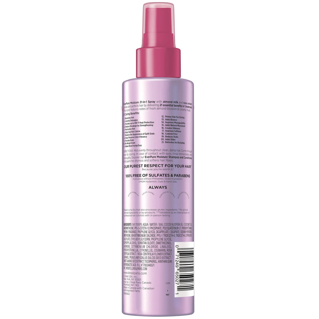 L'Oreal Paris Sulfate Free Moisture 21-in-1 Leave-In Conditioner for Dry Hair, EverPure, 6.7 fl oz - [size:6.7 Fl Oz (Pack of 1)]
