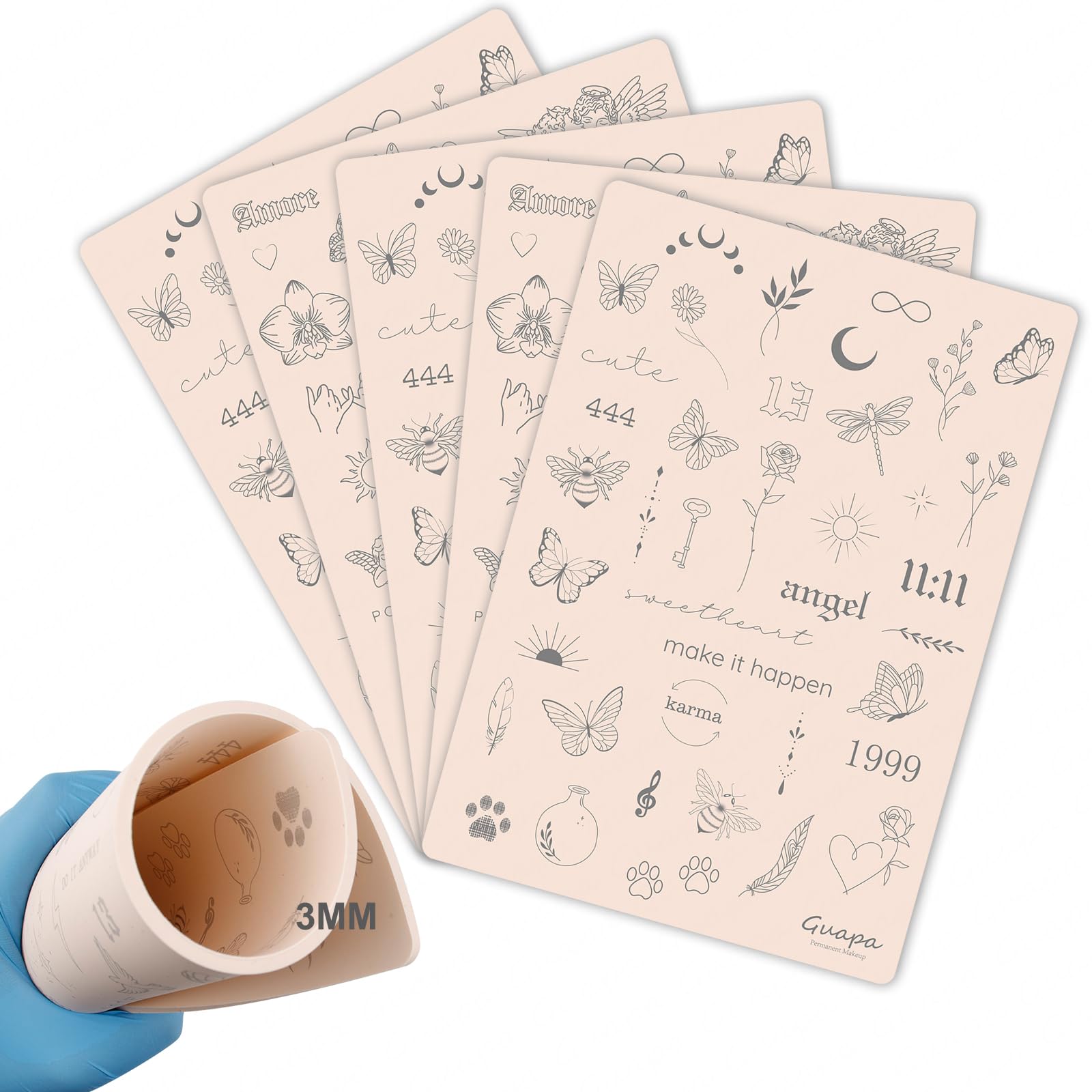 Guapa 3mm Pre-Printed Fine Line Tattoo Practice Skin, Double-Sided Silicone Training Pad with Light Gray Stencils, Realistic Synthetic Skin for Precise Tattooing (Pink-1PCS) - [size:Medium,color:Pink-1PCS]