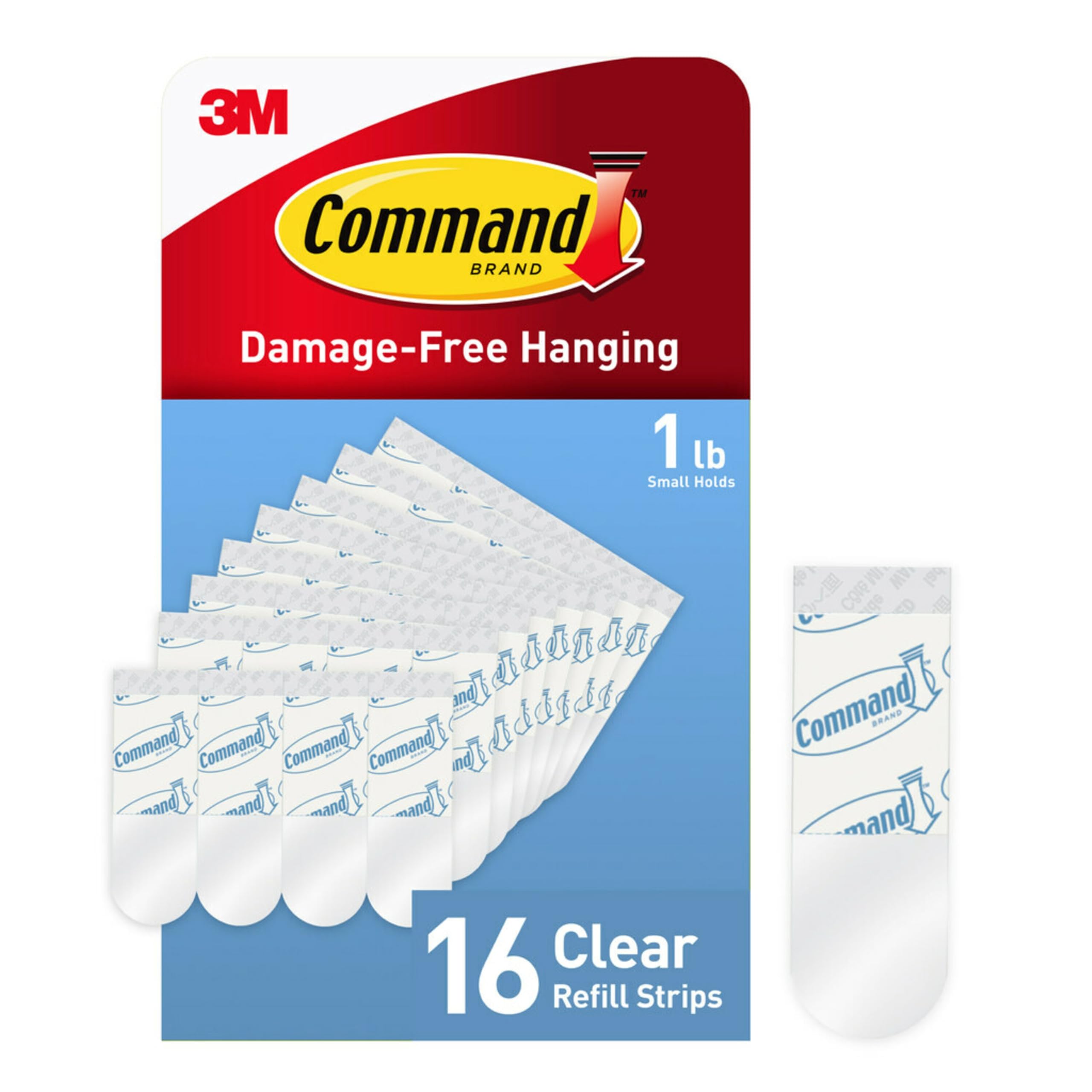 Command Small Refill Adhesive Strips, Damage Free Hanging Wall Adhesive Strips for Small Wall Hooks, Removable Adhesive Strips to Redecorate and Reorganize Dorm Rooms, 16 Clear Strips - [size:16 Strips,color:Clear]