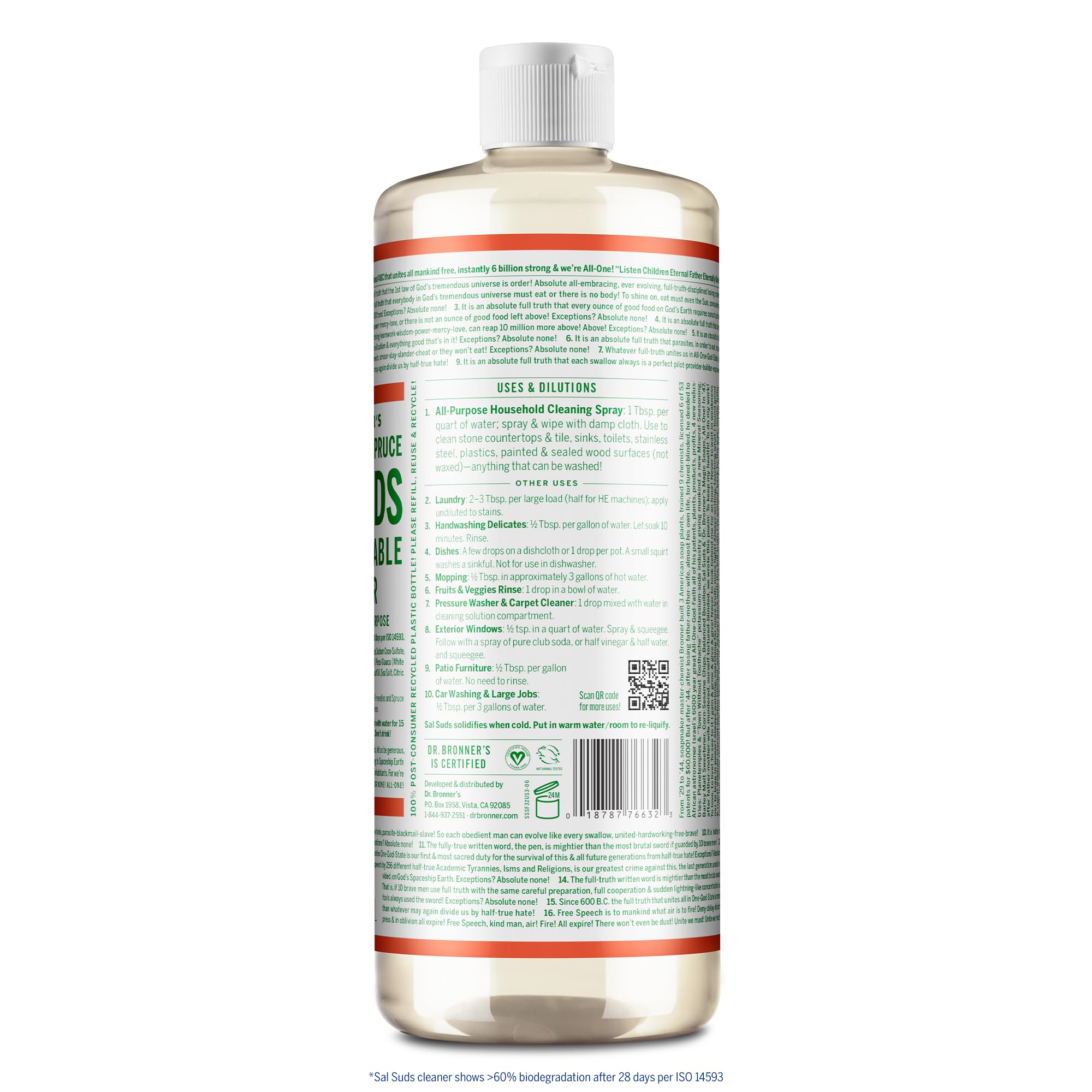 Dr. Bronner's - Sal Suds Biodegradable Cleaner (32 oz) - All-Purpose, Pine Cleaner for Floors, Laundry and Dishes, Concentrated, Cuts Grease and Dirt, Powerful Formula - [size:32 Fl Oz (Pack of 1)]