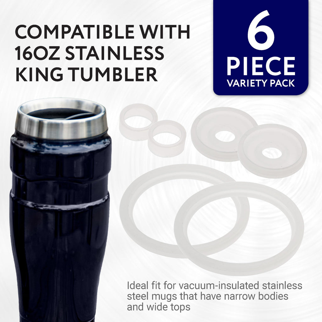 2 Sets of Mug Gaskets/Seals by Impresa Products Compatible With Thermos Stainless King Travel Tumbler - BPA-/Phthalate-/Latex-Free - 2 Full Replacements Per Kit - [size:7 Piece Set,color:White, clear]