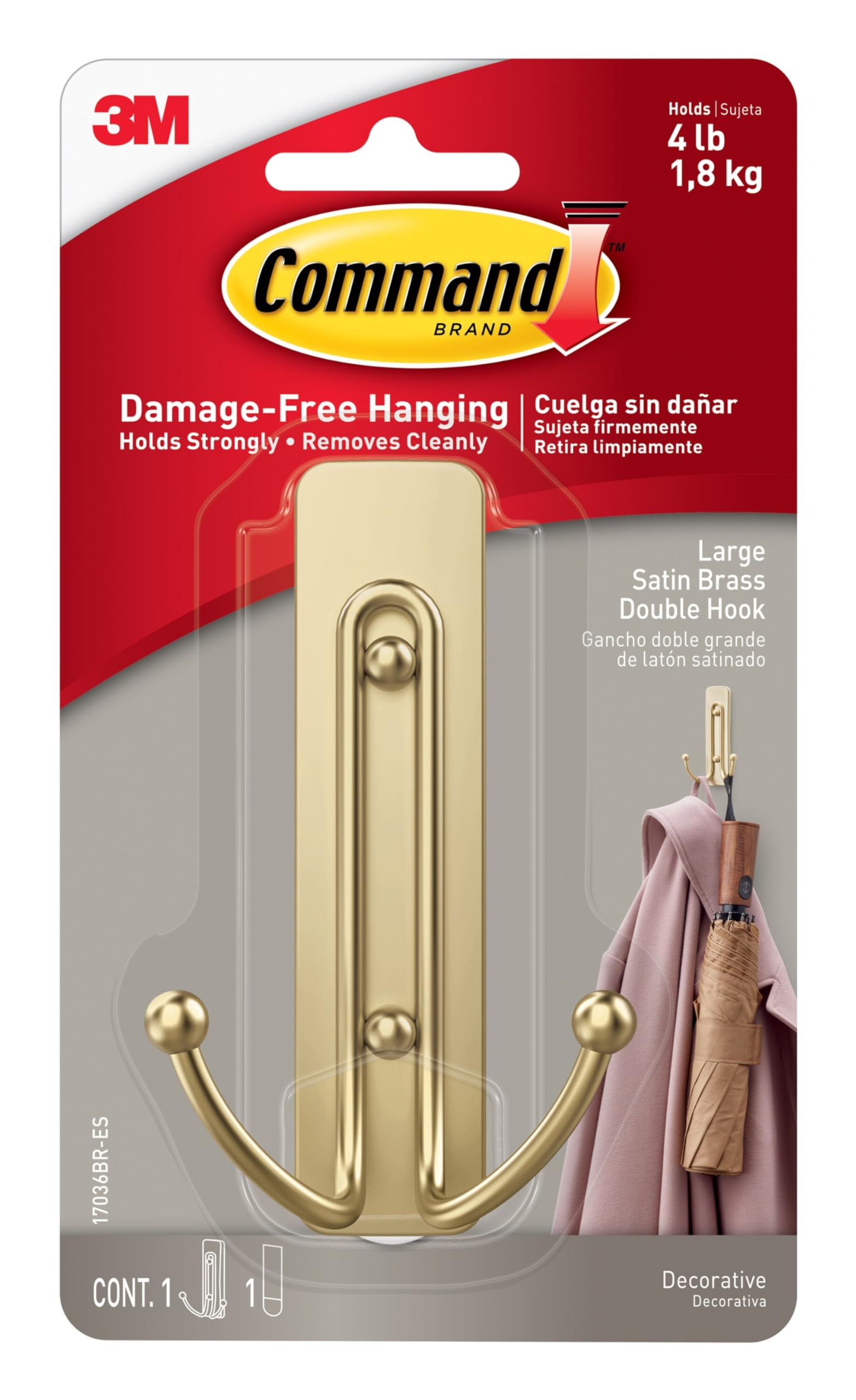 Command Large Satin Brass Wire Hook - [size:1 Pack,color:Satin Brass]