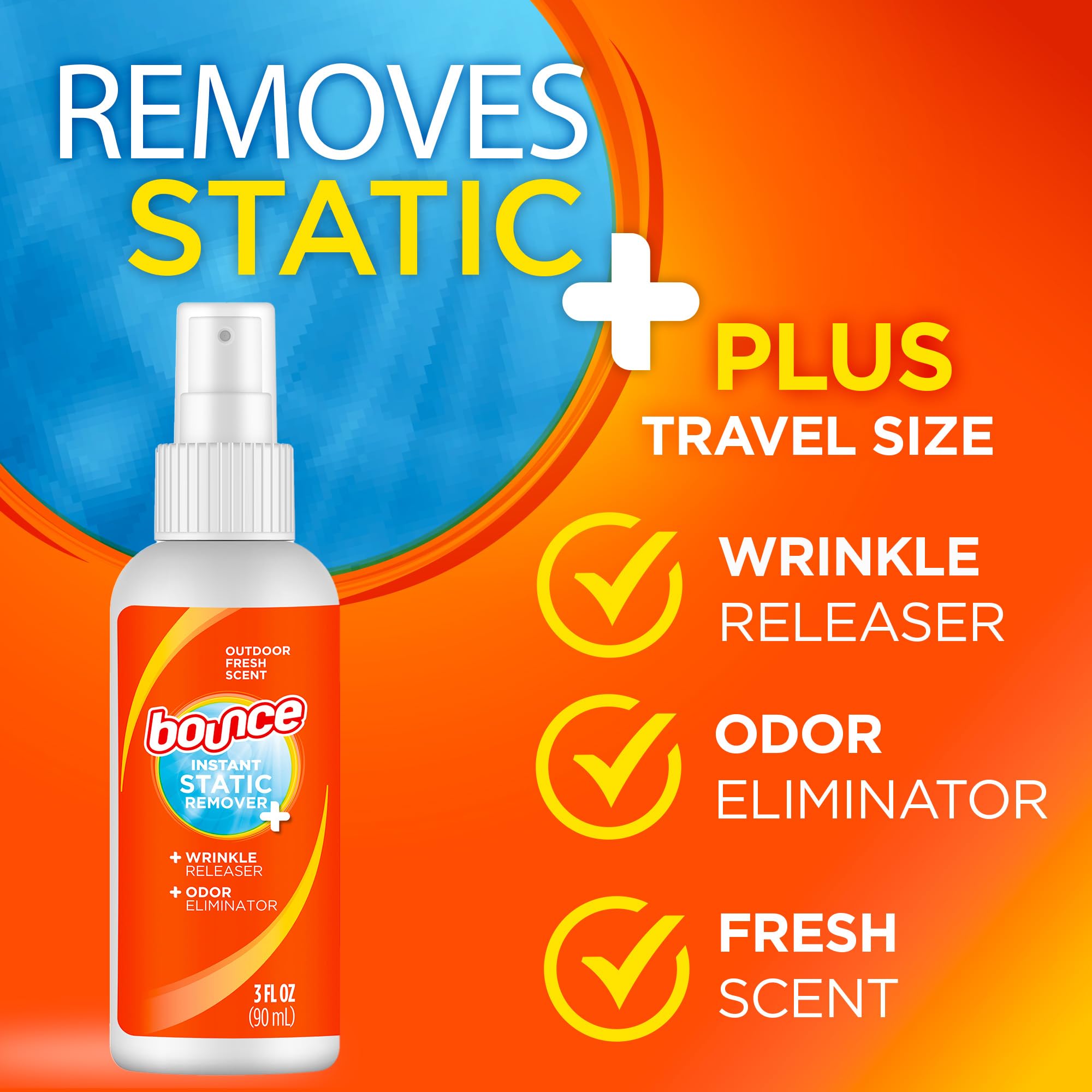 Bounce Anti Static Spray, 3 in 1 Instant Anti Static Spray & Instant Wrinkle Release, Odor Eliminator & Fabric Refresher, Travel Size (3 Oz,Pack of 3) - [size:3 Ounce (Pack of 3)]