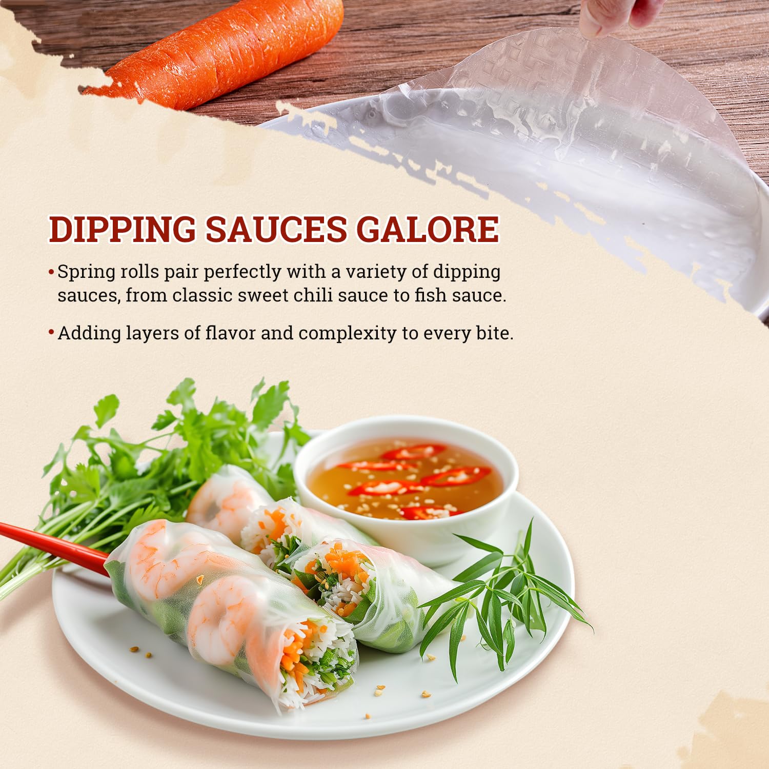 52USA Rice Paper, 1 Pack, 34 Sheets, Gluten-Free Wonton Wrappers, Vegan, Low Carb, Vietnamese Rice Wraps (Round, 22cm) - [size:Pack of 1 (34 Sheets)]