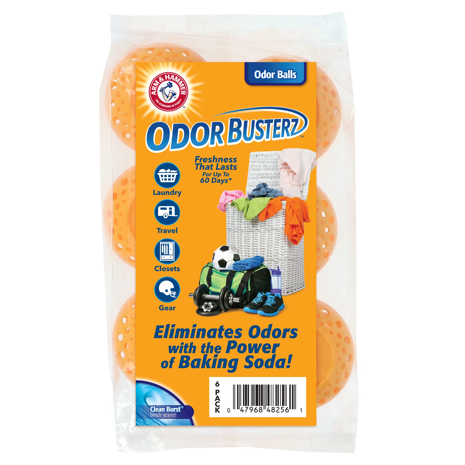 Arm & Hammer Odor Busterz Balls for Long Lasting Freshness, 6 Pack - Deodorizer, Carpet Fresh, Odor Remover, Pet Fresh - [size:1 Count (Pack of 6),color:Orange]