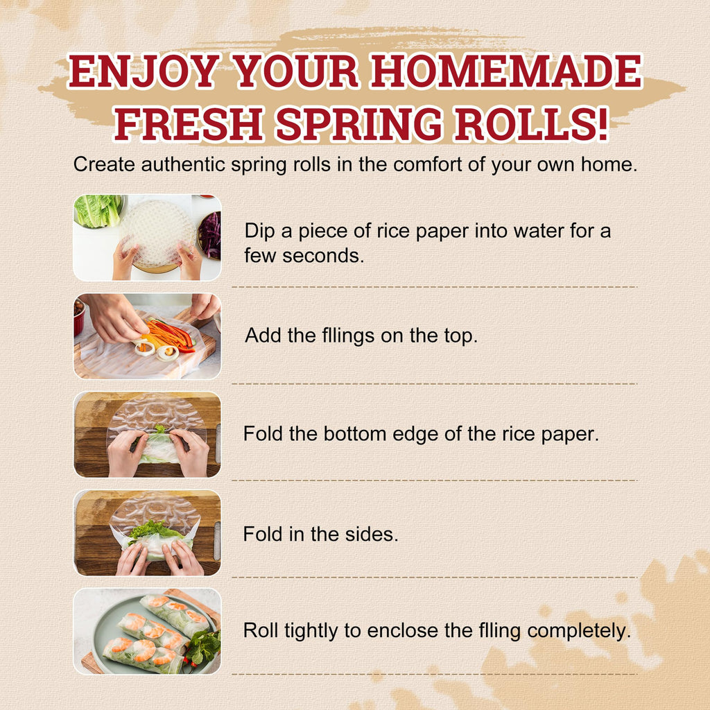 52USA Rice Paper, 1 Pack, 34 Sheets, Gluten-Free Wonton Wrappers, Vegan, Low Carb, Vietnamese Rice Wraps (Round, 22cm) - [size:Pack of 1 (34 Sheets)]