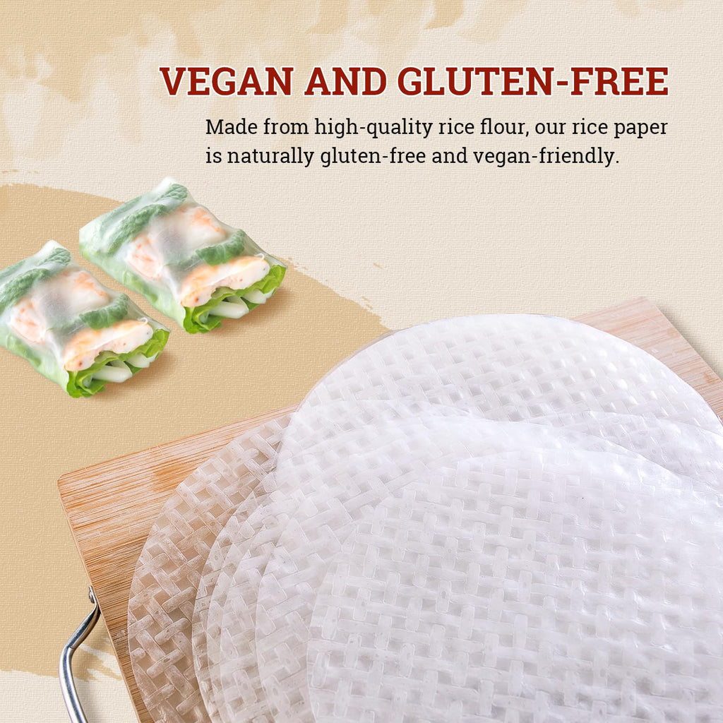 52USA Rice Paper, 1 Pack, 34 Sheets, Gluten-Free Wonton Wrappers, Vegan, Low Carb, Vietnamese Rice Wraps (Round, 22cm) - [size:Pack of 1 (34 Sheets)]