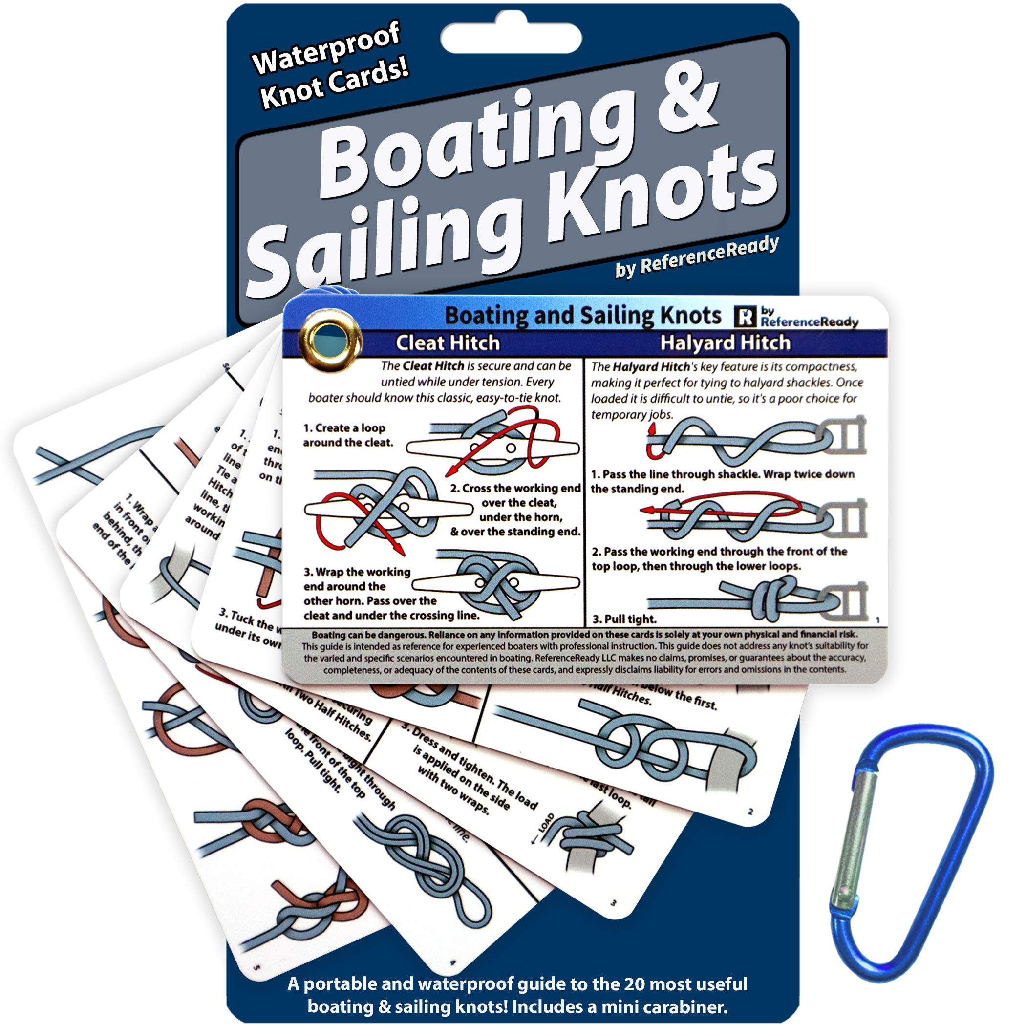 ReferenceReady Boating and Sailing Knot Cards - Waterproof Guide to 20 Nautical Knots - [size:88.9 mm x 57.2 mm,color:Blue]