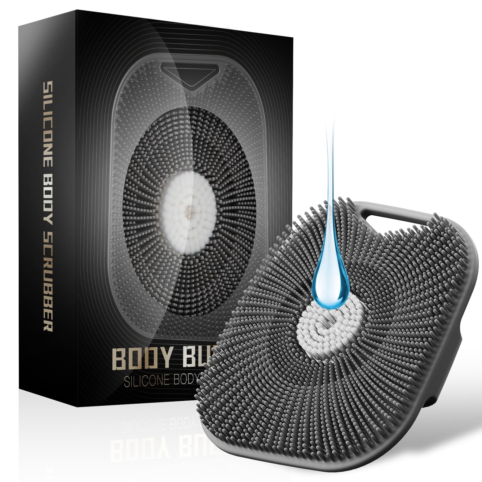 Zinc Infused Silicone Body Scrubber for Men, New Upgrade Deep Exfoliating Body Scrubber for Shower, Silicone Loofah Men for Sensitive Skin with Lathering Bristles and Ergonomic Non-Slip Handle (Gray) - [color:Gray]