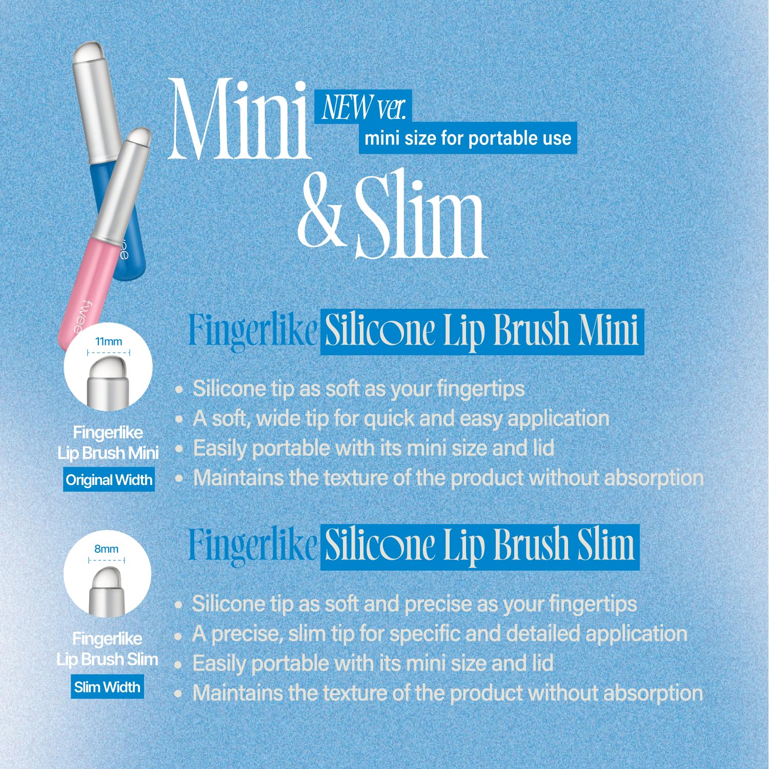 fwee Fingerlike Silicone Lip Brush Mini | Multi-purpose Makeup Blending Brush with Lid - [color:Blue]