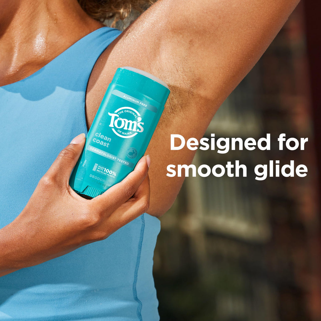Tom’s of Maine Clean Coast Aluminum Free Natural Deodorant For Women & Men | Goes on Clear | Odor & Wetness Protection | Naturally Derived and Moisture-Locking Ingredients | 3.25 oz - [size:3.25 Ounce (Pack of 1)]