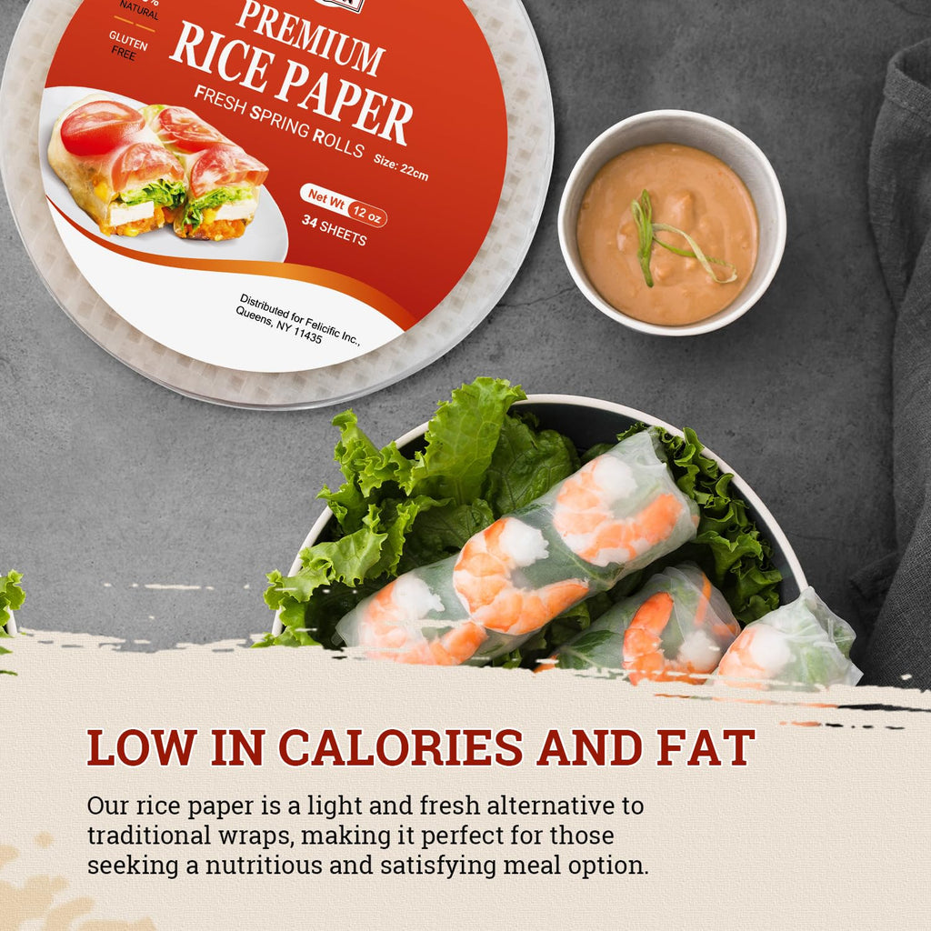 52USA Rice Paper, 1 Pack, 34 Sheets, Gluten-Free Wonton Wrappers, Vegan, Low Carb, Vietnamese Rice Wraps (Round, 22cm) - [size:Pack of 1 (34 Sheets)]