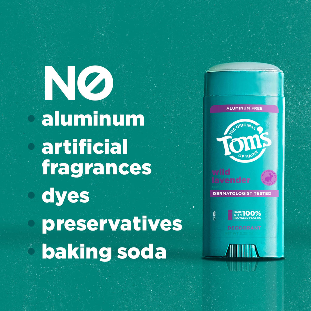 Tom’s of Maine Wild Lavender Aluminum Free Natural Deodorant For Women & Men | Goes on Clear | Odor & Wetness Protection | Naturally Derived and Moisture-Locking Ingredients | 3.25 oz - [size:3.25 Ounce (Pack of 1)]