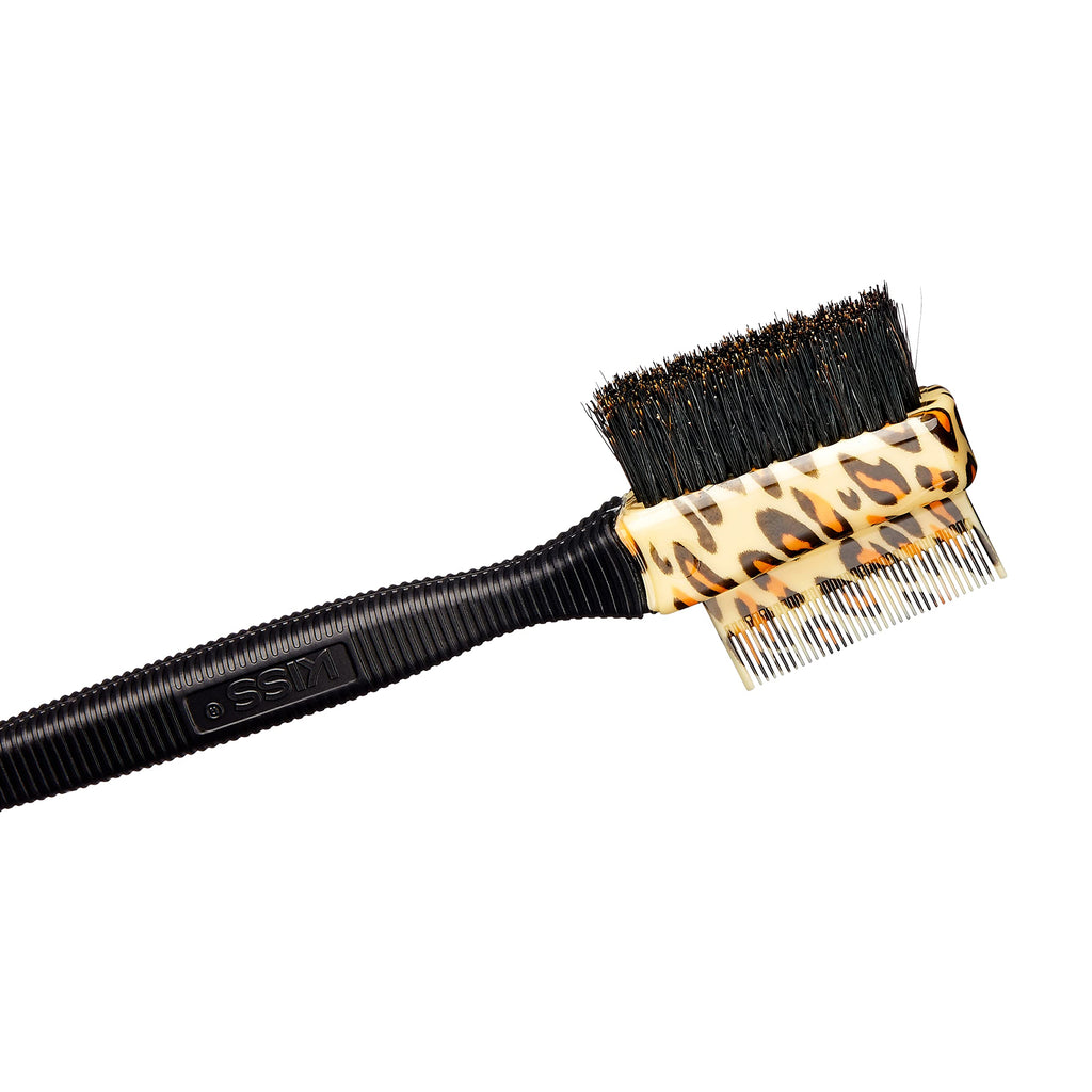 KISS Colors & Care 3-in-1 Professional Edge Styler Plus with Case - Slip-Free Rubber Grip, 100% Boar Bristles, Fine Tooth Comb, Pin Tail Tool, & Protective Case, Versatile & Ultra-Functional, Smooth & Sleek Styling - [color:Leopard]