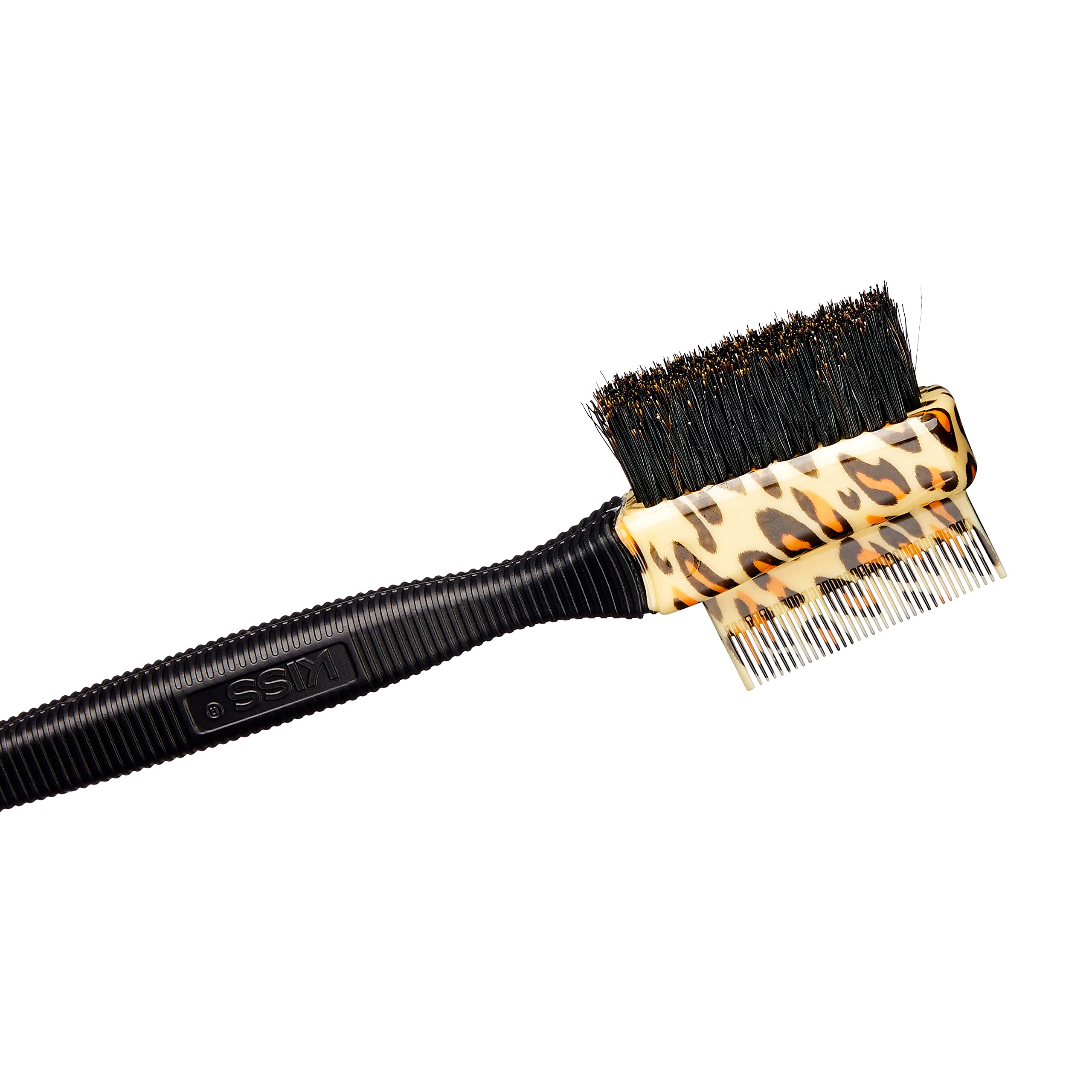 KISS Colors & Care 3-in-1 Professional Edge Styler Plus with Case - Slip-Free Rubber Grip, 100% Boar Bristles, Fine Tooth Comb, Pin Tail Tool, & Protective Case, Versatile & Ultra-Functional, Smooth & Sleek Styling - [color:Leopard]