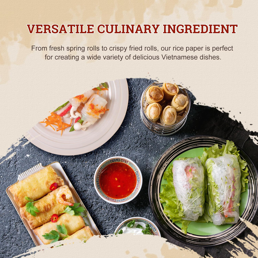 52USA Rice Paper, 1 Pack, 34 Sheets, Gluten-Free Wonton Wrappers, Vegan, Low Carb, Vietnamese Rice Wraps (Round, 22cm) - [size:Pack of 1 (34 Sheets)]