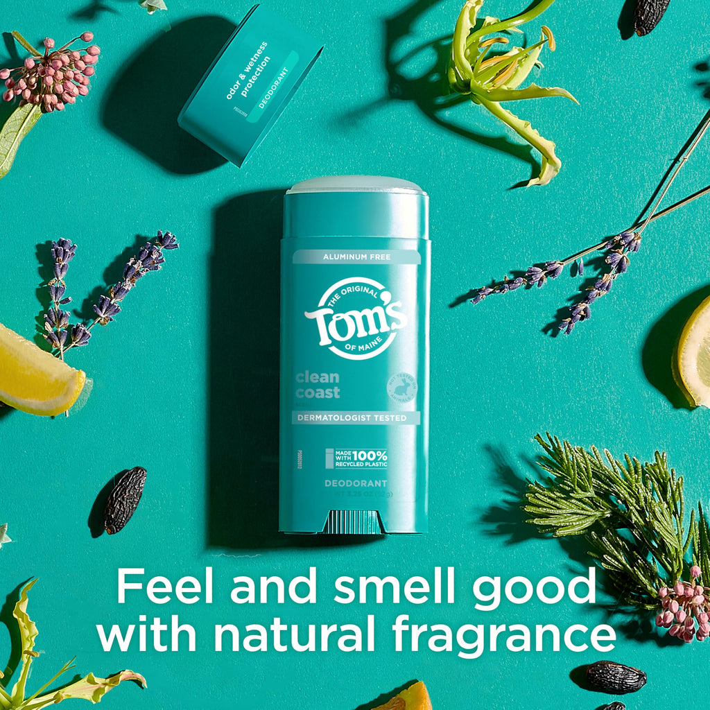 Tom’s of Maine Clean Coast Aluminum Free Natural Deodorant For Women & Men | Goes on Clear | Odor & Wetness Protection | Naturally Derived and Moisture-Locking Ingredients | 3.25 oz - [size:3.25 Ounce (Pack of 1)]