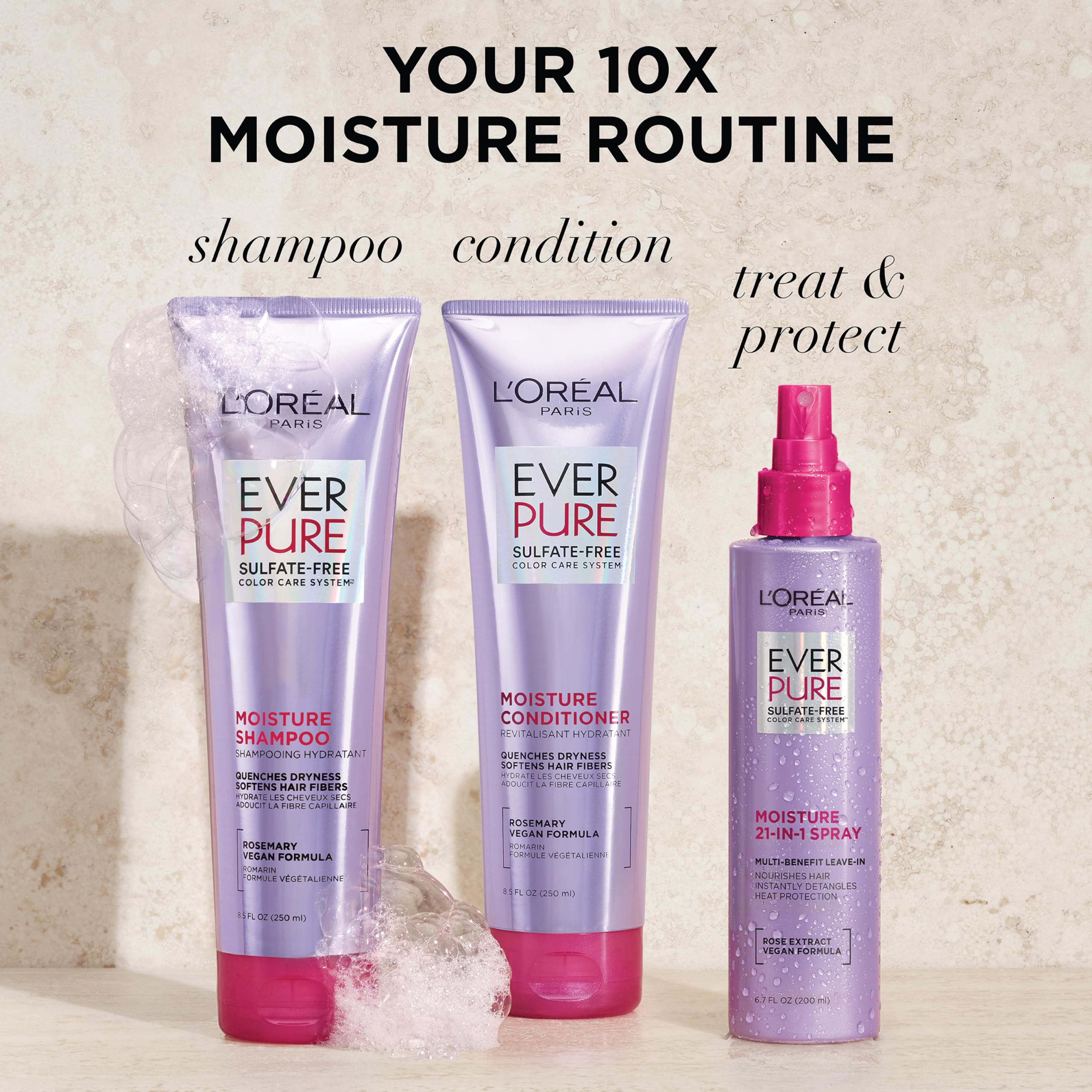 L'Oreal Paris Sulfate Free Moisture 21-in-1 Leave-In Conditioner for Dry Hair, EverPure, 6.7 fl oz - [size:6.7 Fl Oz (Pack of 1)]