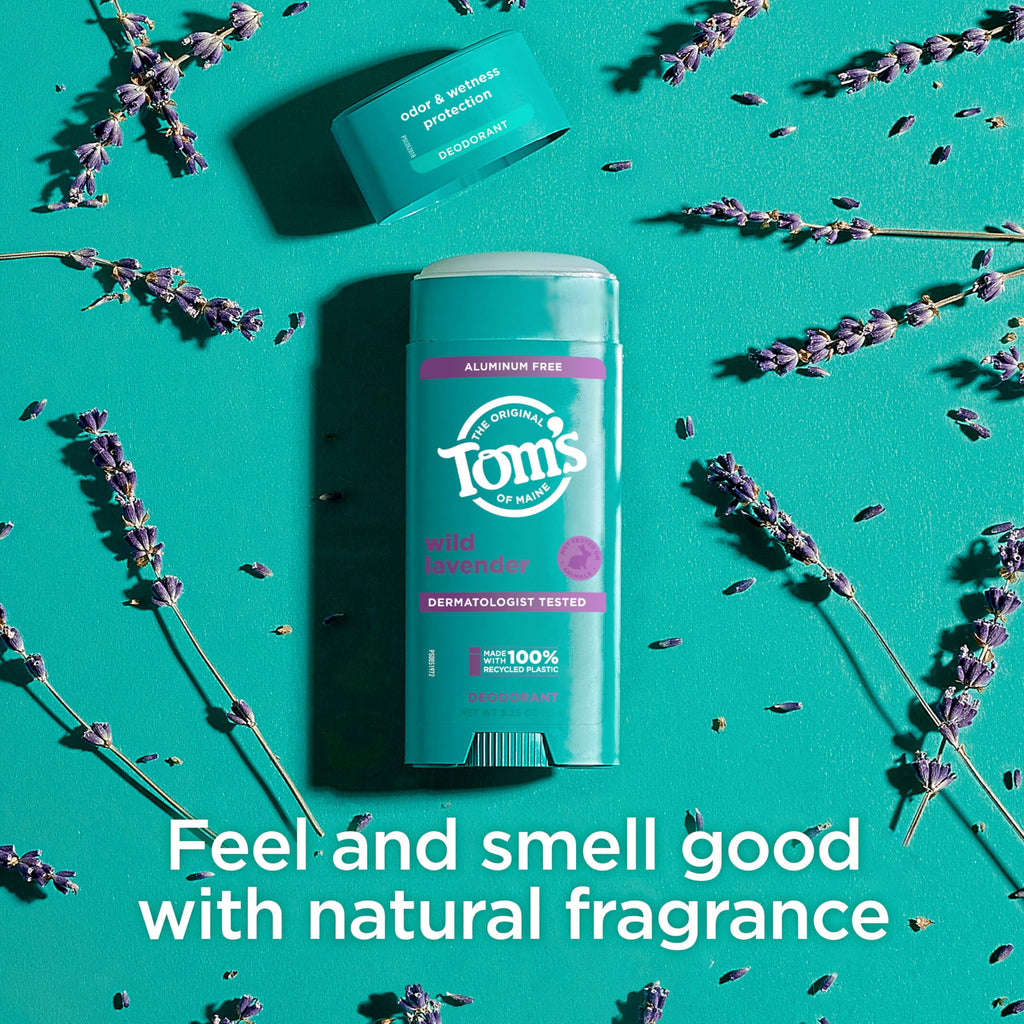 Tom’s of Maine Wild Lavender Aluminum Free Natural Deodorant For Women & Men | Goes on Clear | Odor & Wetness Protection | Naturally Derived and Moisture-Locking Ingredients | 3.25 oz - [size:3.25 Ounce (Pack of 1)]
