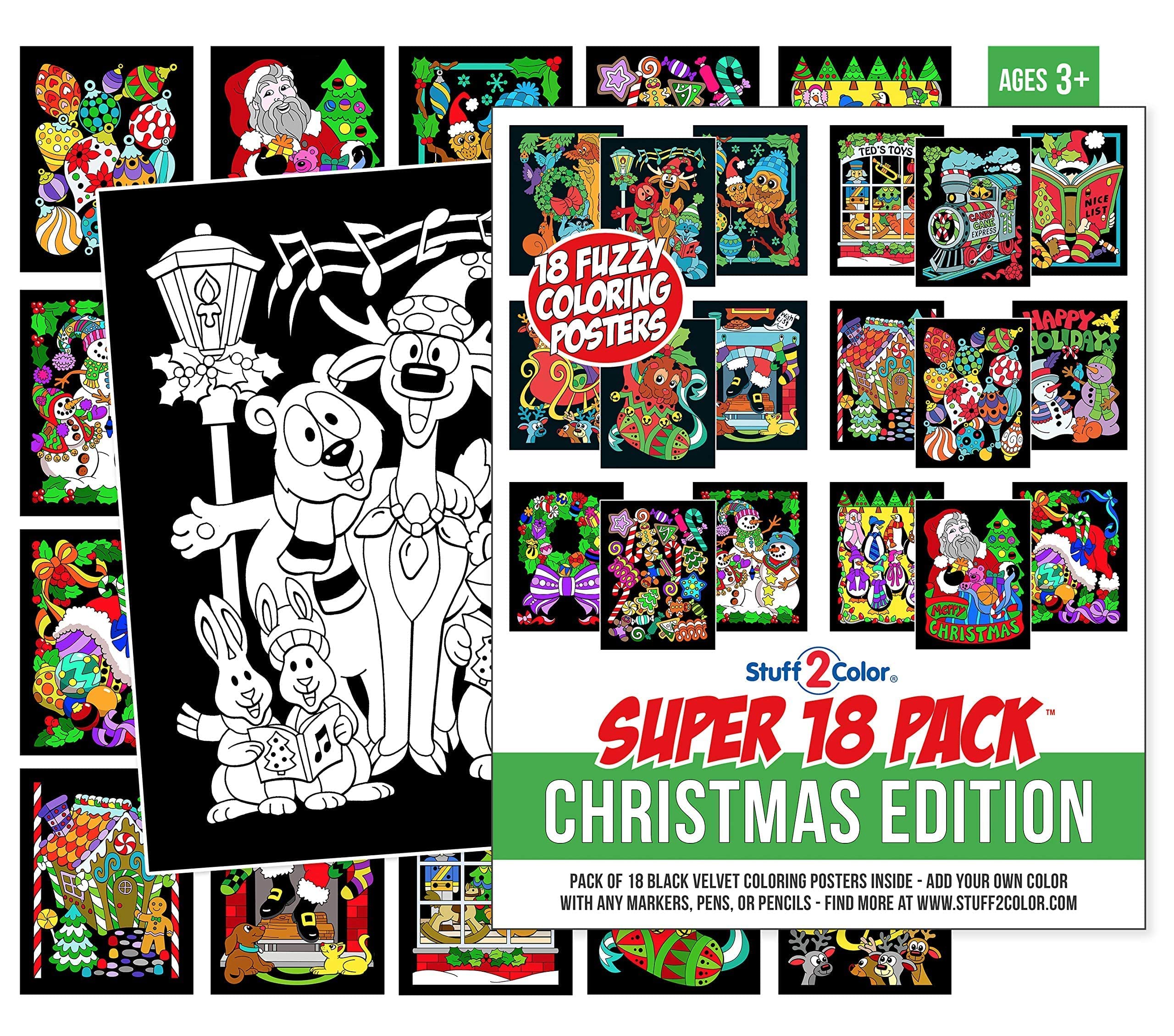 Super Pack of 18 Fuzzy Velvet Coloring Posters (Christmas Edition) - Excellent Family Time Craft Project to Share and Color - All Ages DIY Coloring Fun (Kids, Toddlers, and Adults) (1 Pack) - [size:18 Count (Pack of 1),color:Black and white]